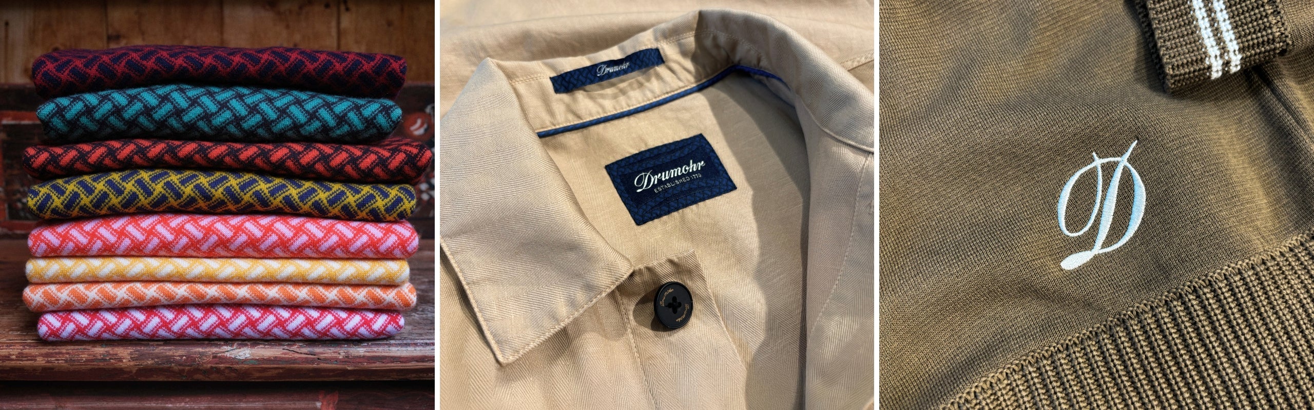 Drumohr uomo: sciarpe colorate sovrapposte motivo biscottino e dettagli lavorazione Made in Italy maglieria | Setaccio