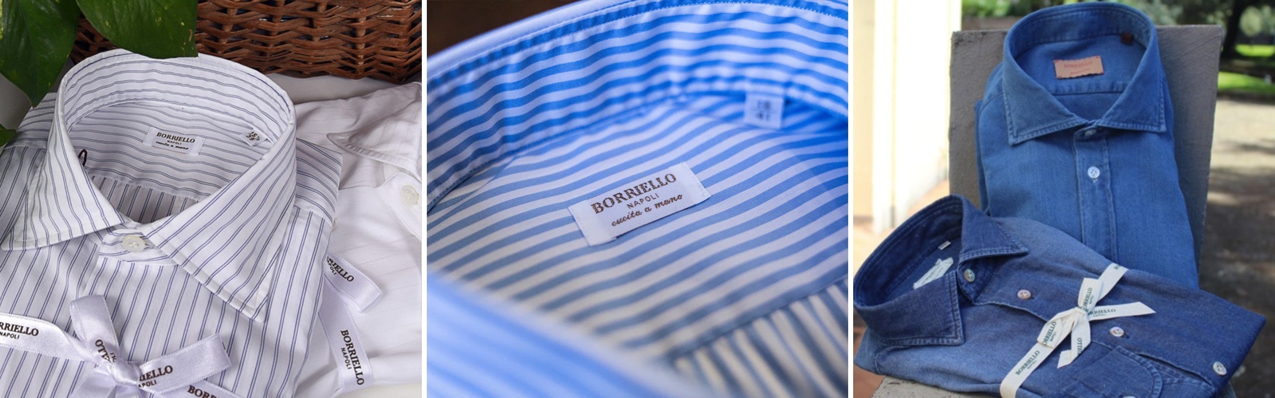 Camicie Borriello uomo: dettagli sartoriali a righe e tessuti popeline o twill | Setaccio