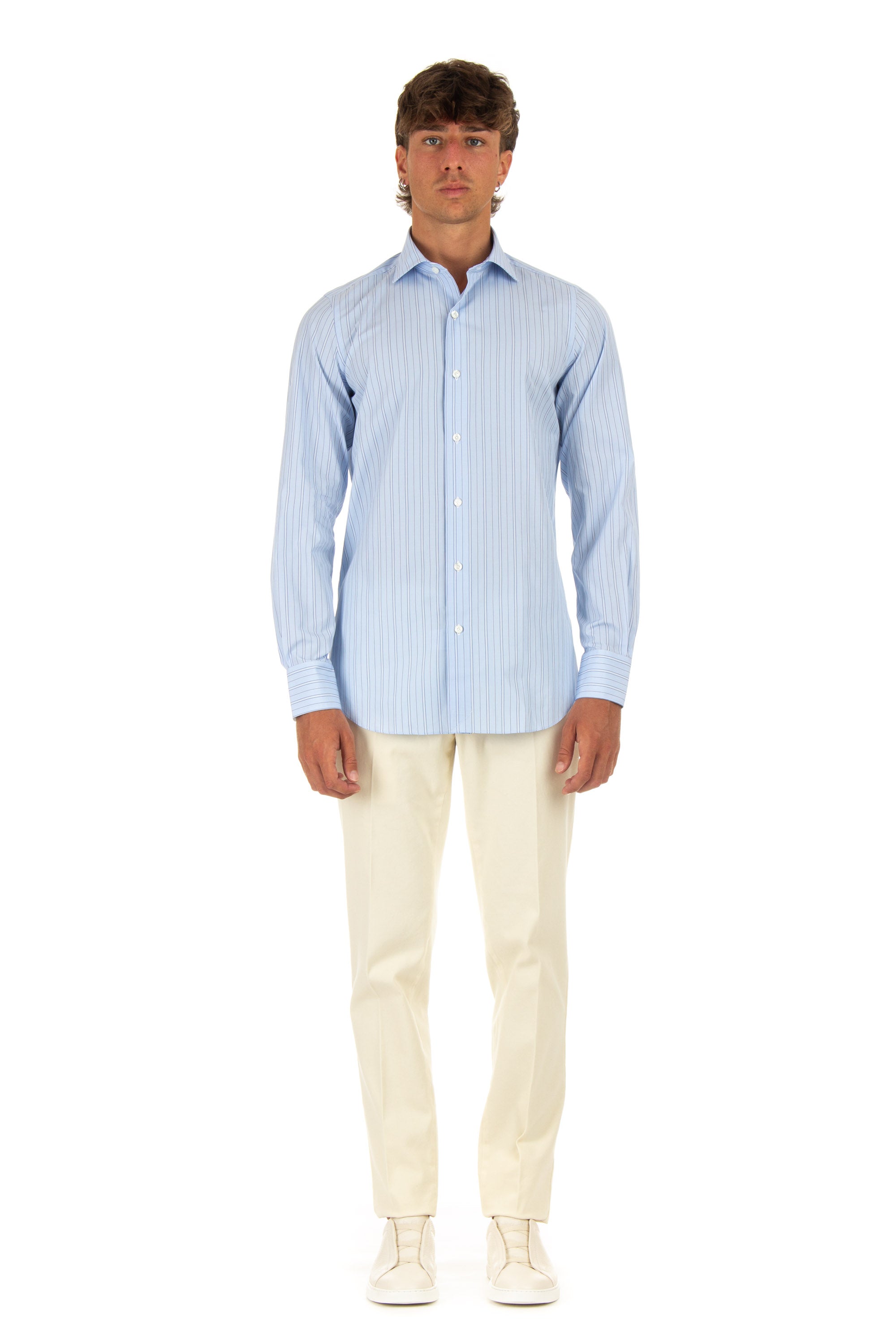 Finamore Camicia sartoriale rigata in popeline linea milano ML-ZNPS-Z 046035 C0533 2