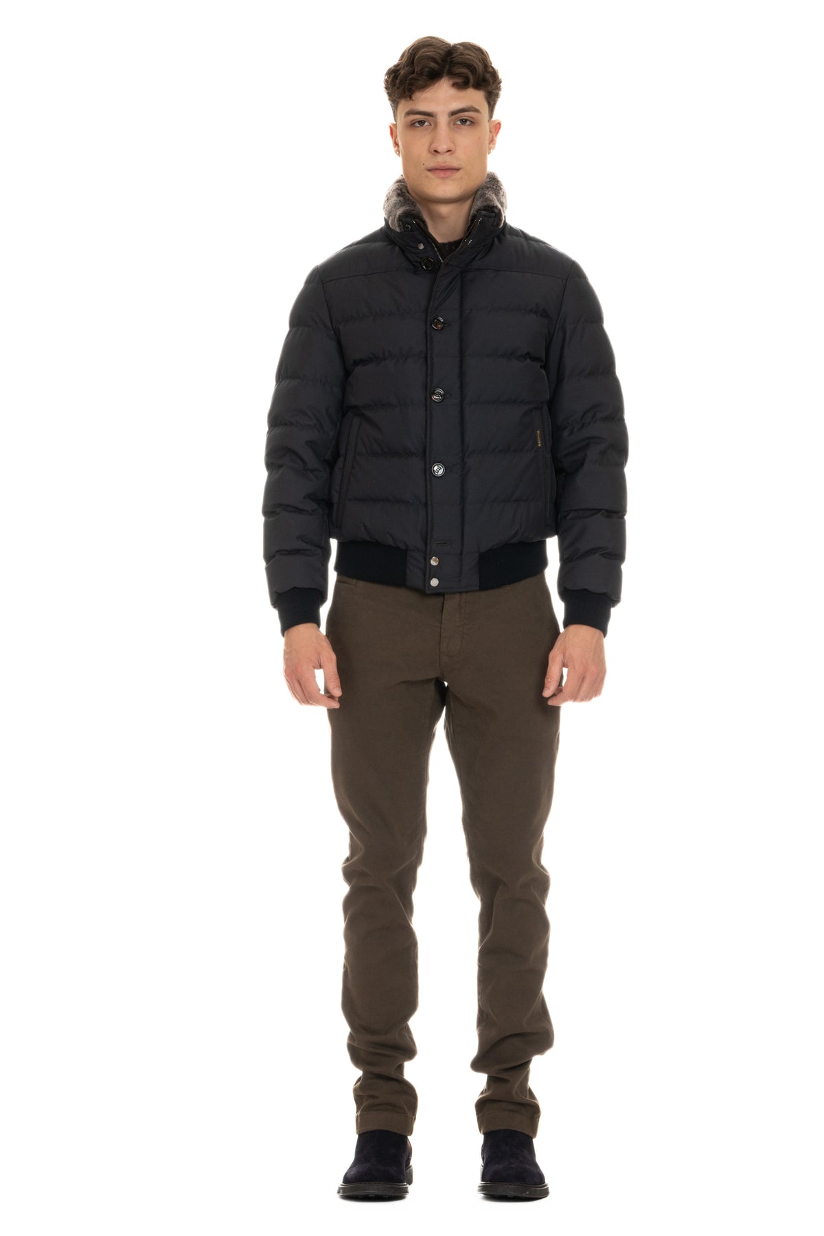 Moorer Piumino bomber con collo in castoro mod. Audenio-GF AUDENIO-GF/2 DARK BLU