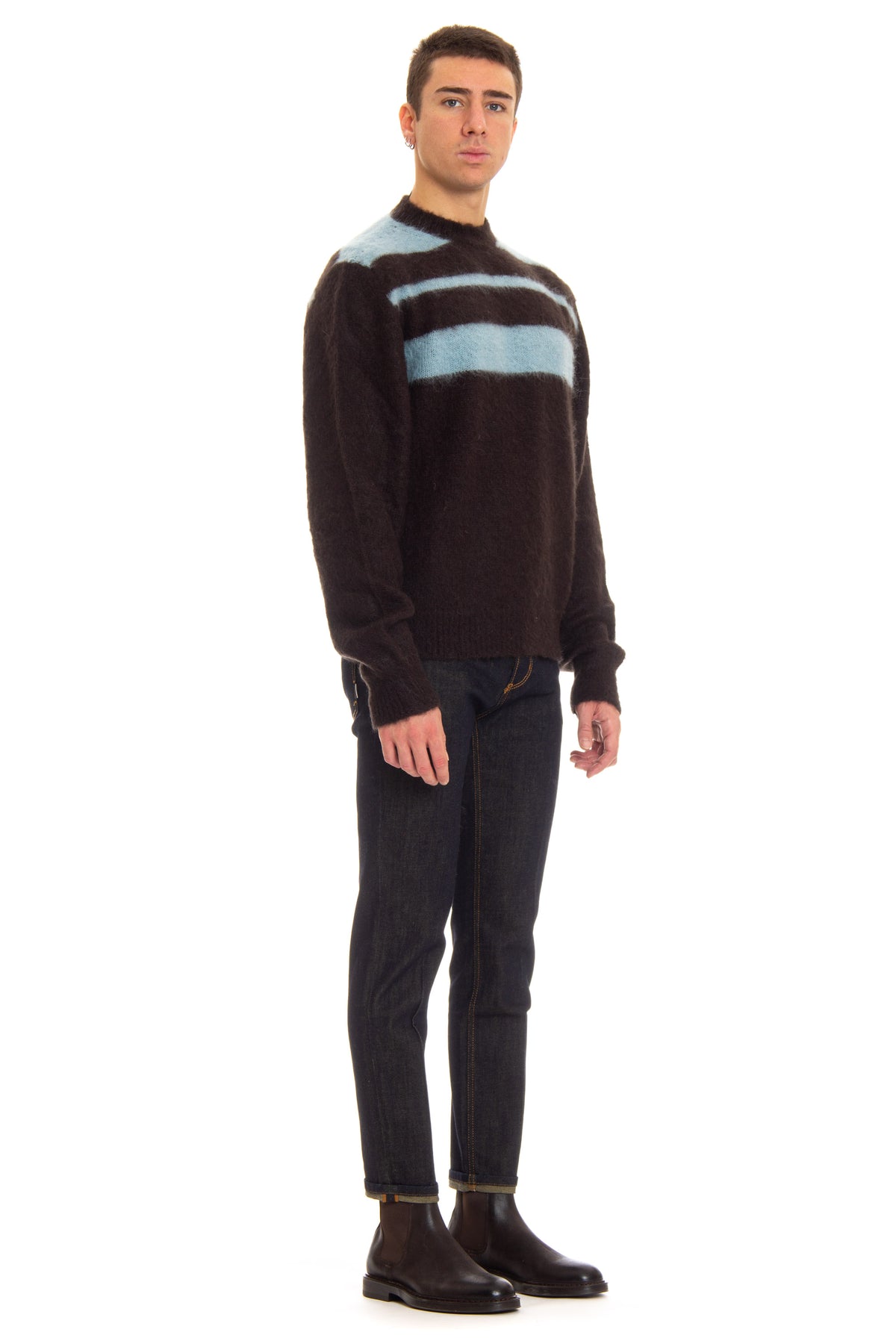 Salvatore Santoro Girocollo a righe in lana mohair 45304-U TOBACCO