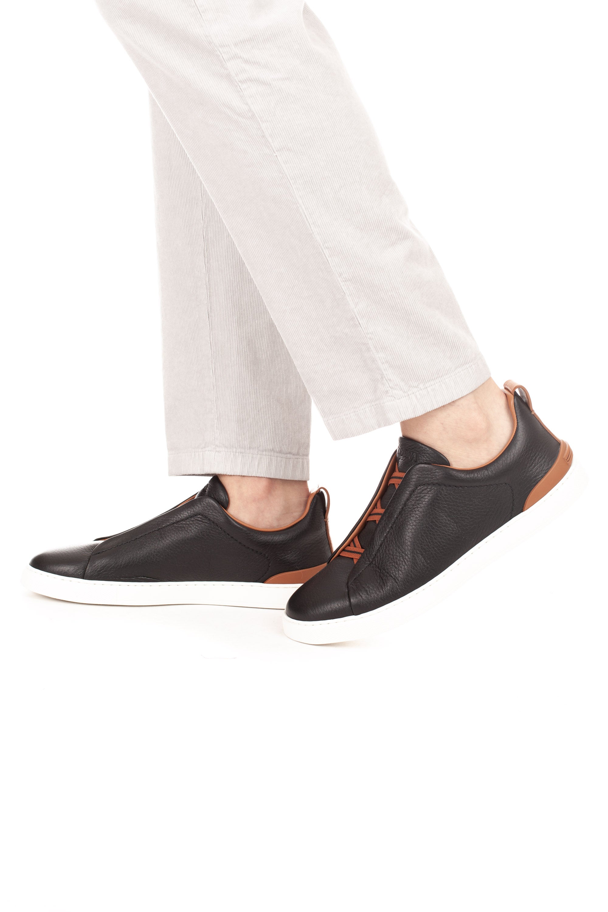 Zegna Sneaker triple stitch nera in cervo LHCVO S4667Z SNE