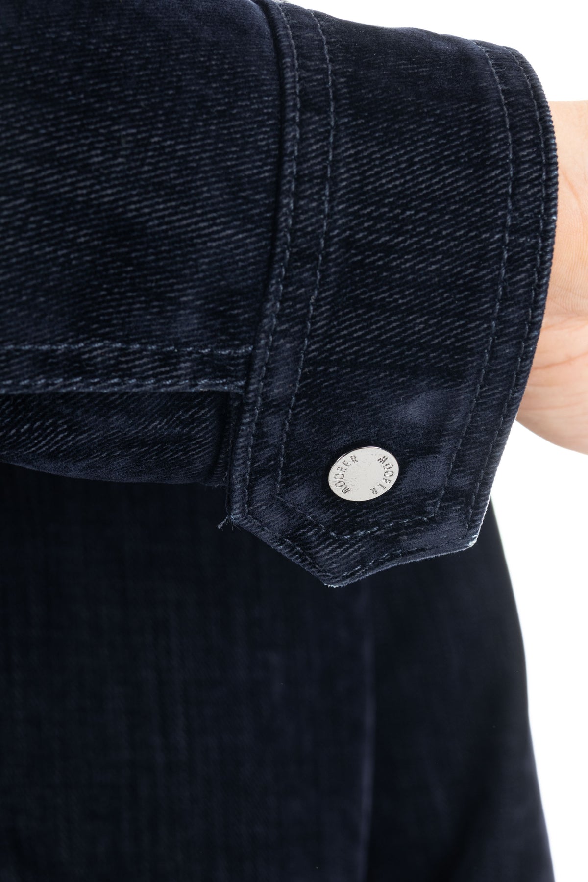 Moorer Bomber in denim floccato imbottito in piuma con collo in montone HENDRIC-41 DARK BLU