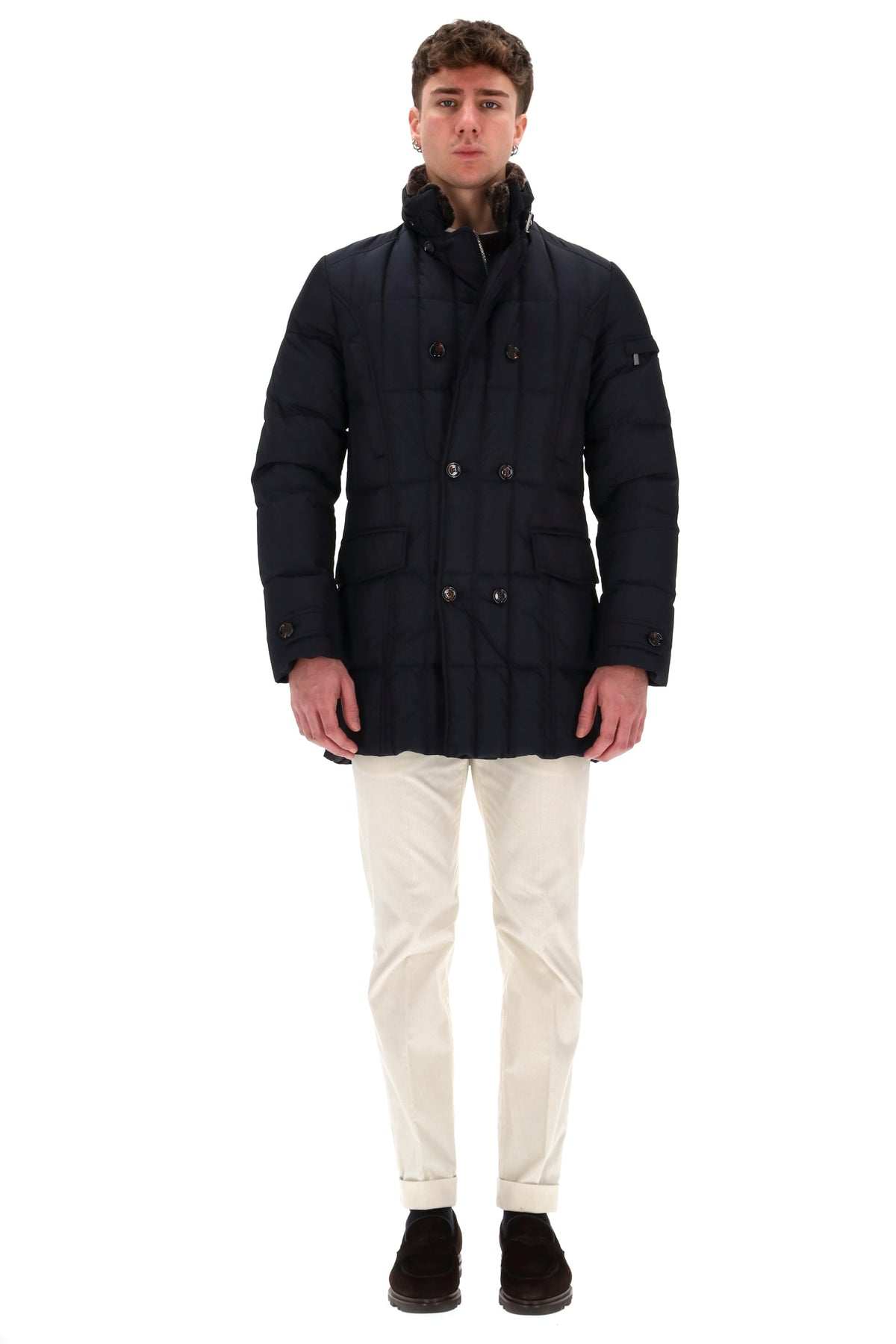 Moorer Piumino petto e mezzo con collo in castorino mod. Morris-Km MORRIS-KM2 BLU