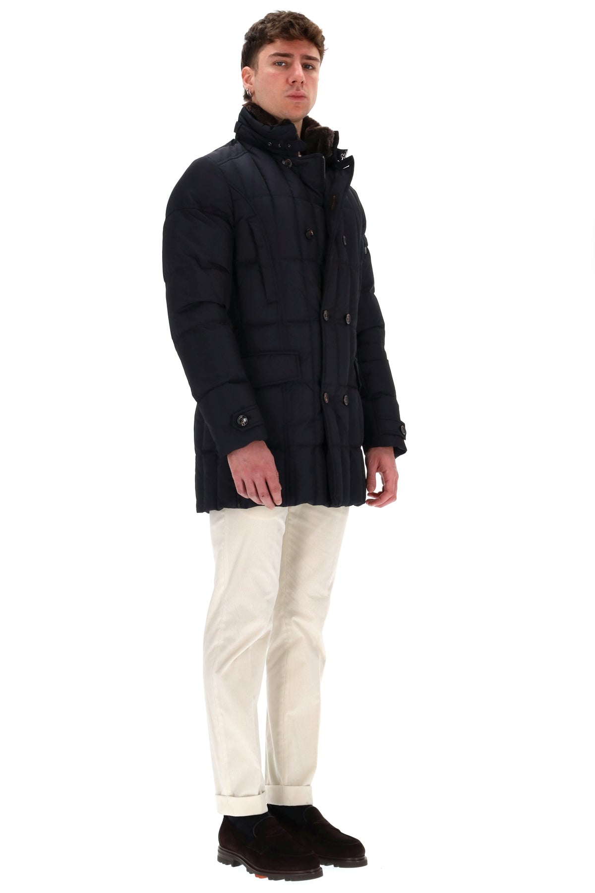 Moorer Piumino petto e mezzo con collo in castorino mod. Morris-Km MORRIS-KM2 BLU