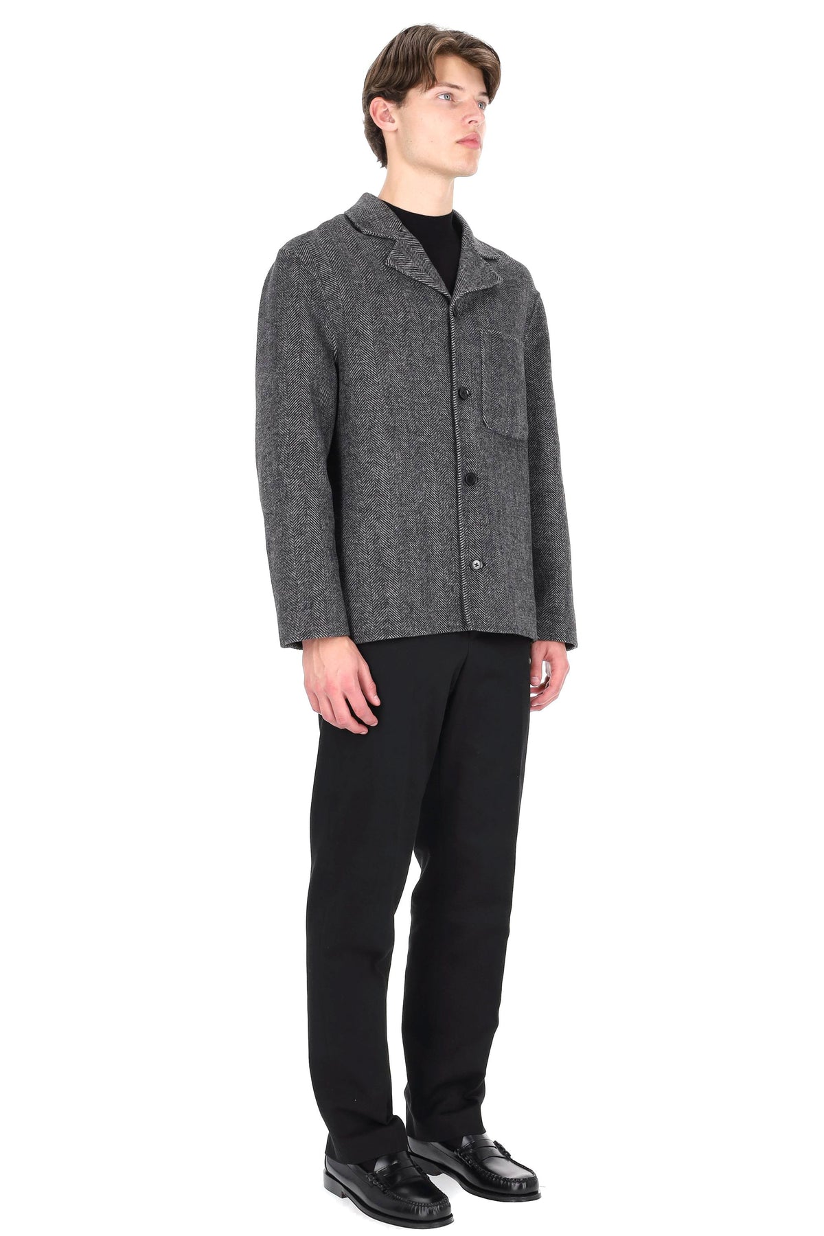 Officine Générale Overshirt in lana spigata mod. Hamid MOVS070 DARKGREY/MIDGREY