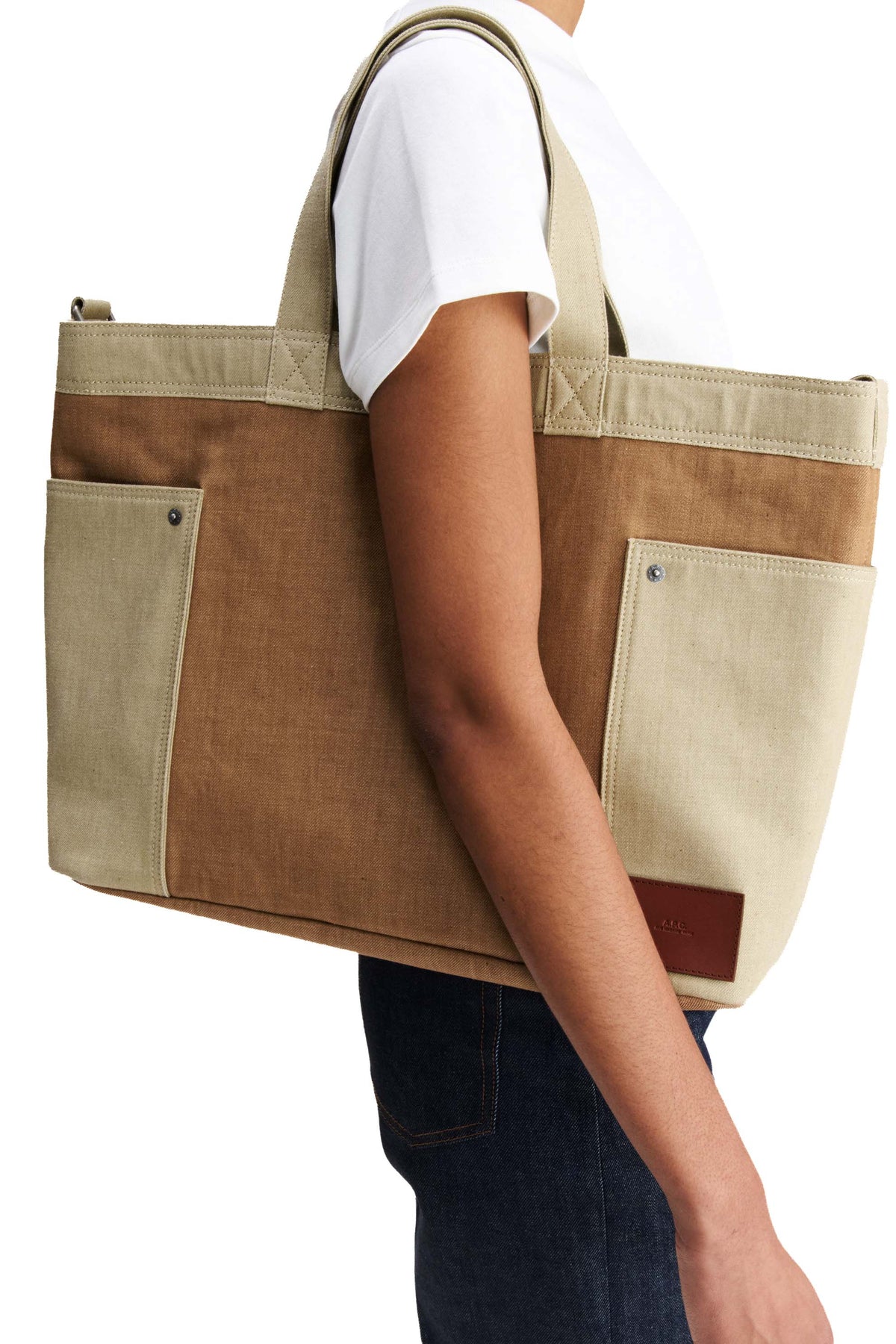 A.P.C. Borsa Cabas Jardin in cotone con tracolla COHRE M67084 BLC-BEIGE