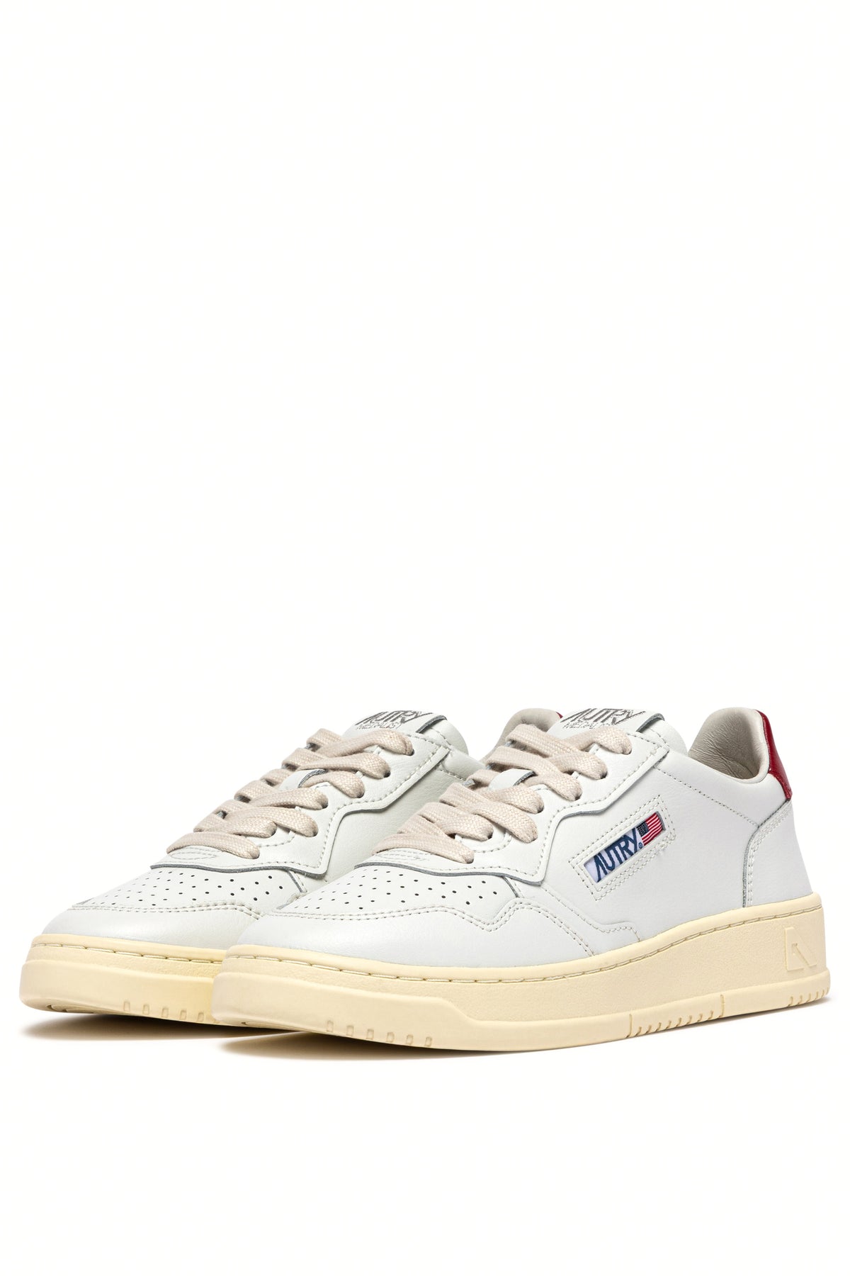 Autry Sneaker Medalist in pelle bianca con talloncino Deep Claret AULM LL33 WHT/DEEPCLARET