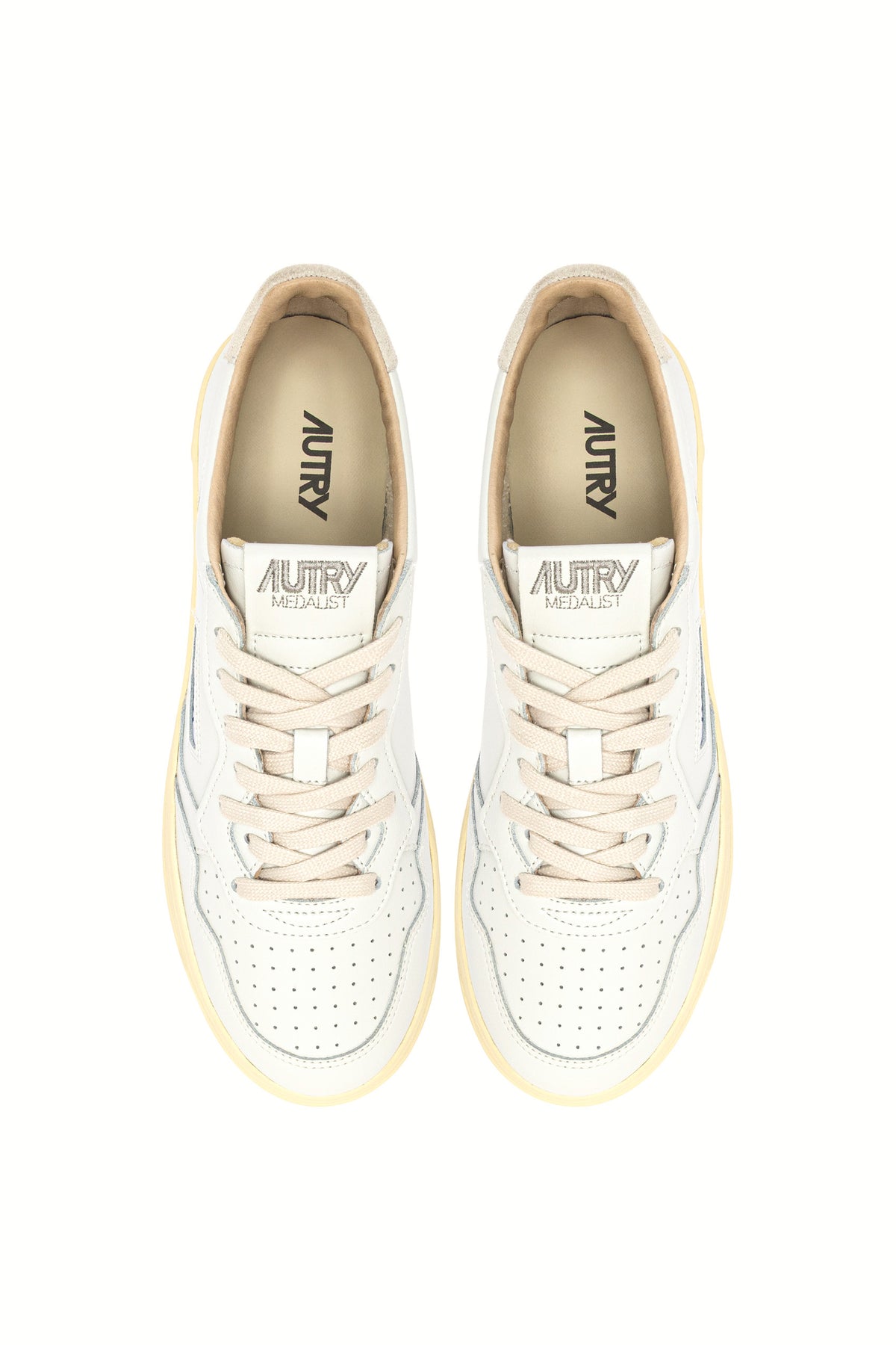 Autry Sneaker Medalist donna in pelle bianca con talloncino in camoscio Snow White AULW BJ04 WHT/SNOWHT