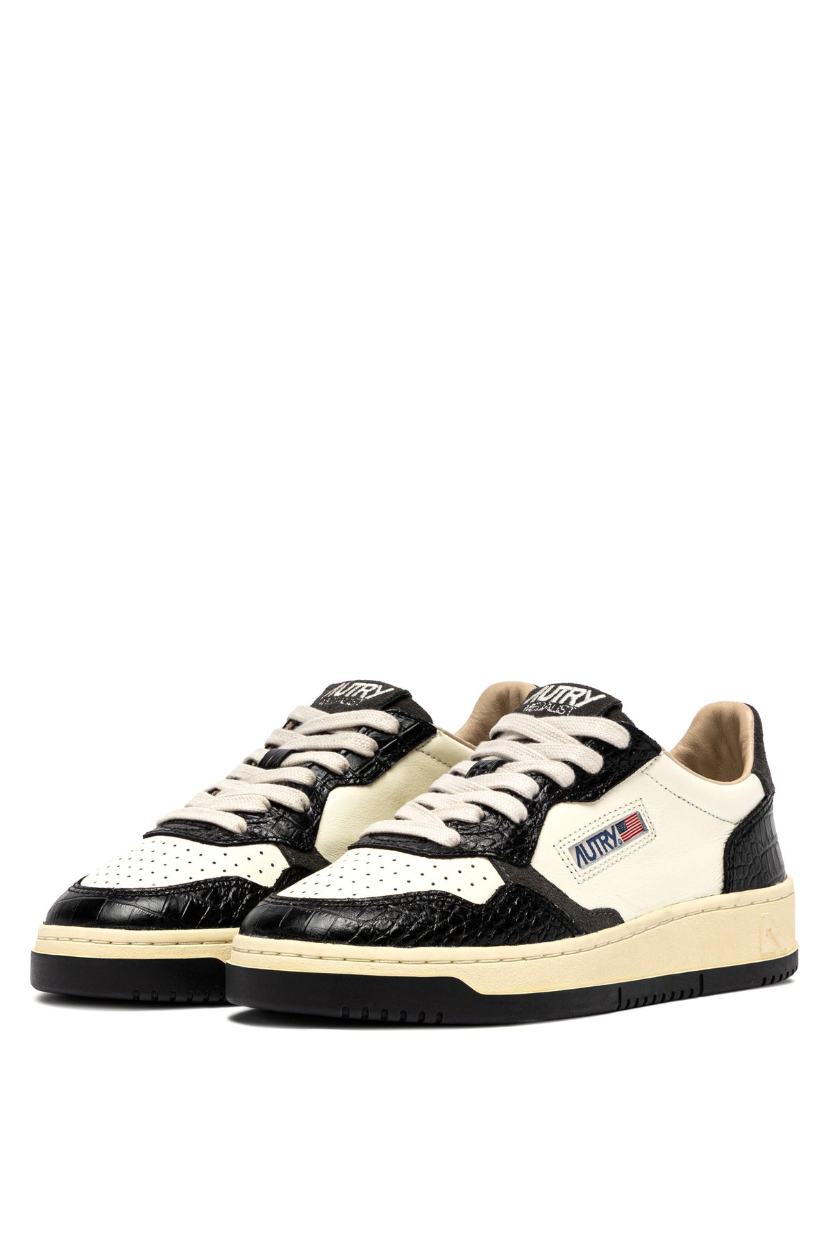 Autry Sneaker Medalist donna in pelle Marshmallow/nero con stampa cocco AULW CZ05 MRSH/BLACK
