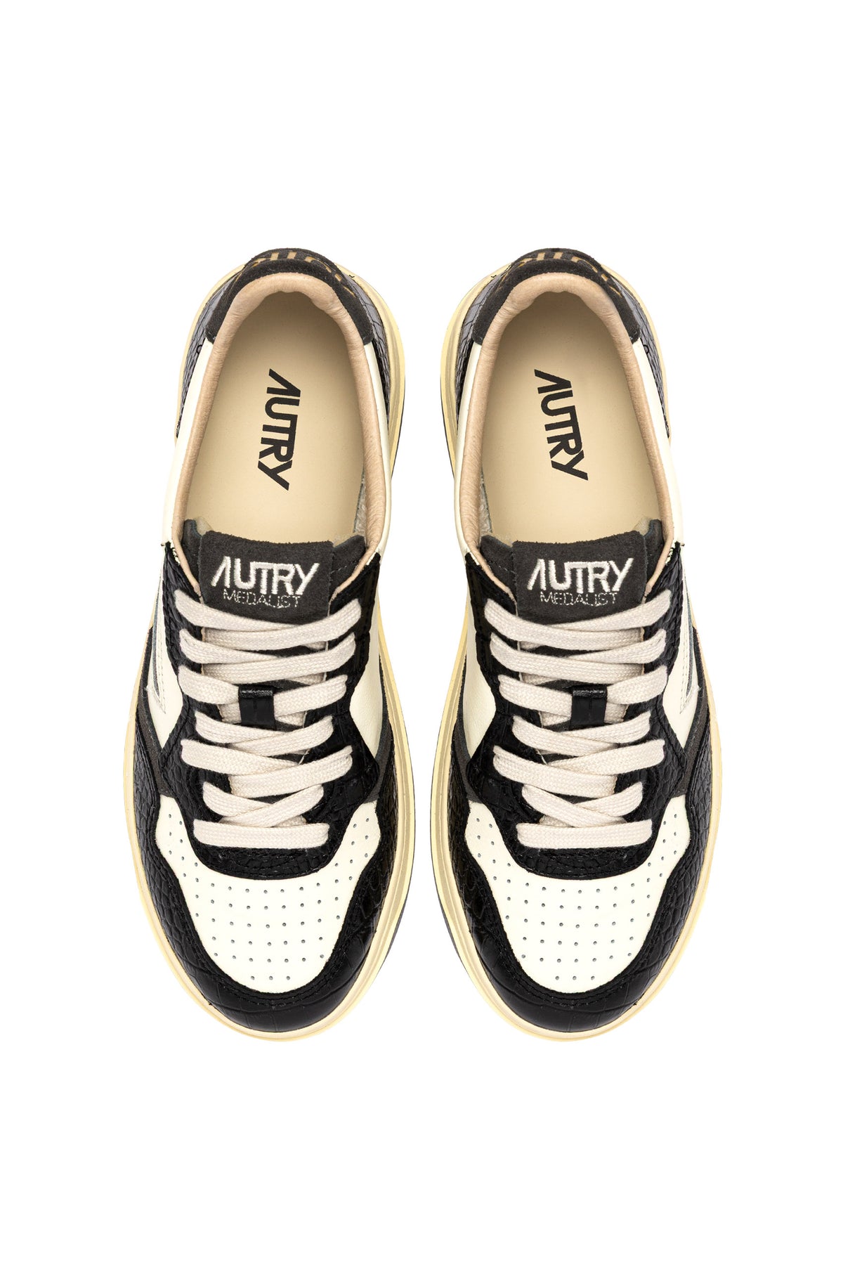 Autry Sneaker Medalist donna in pelle Marshmallow/nero con stampa cocco AULW CZ05 MRSH/BLACK