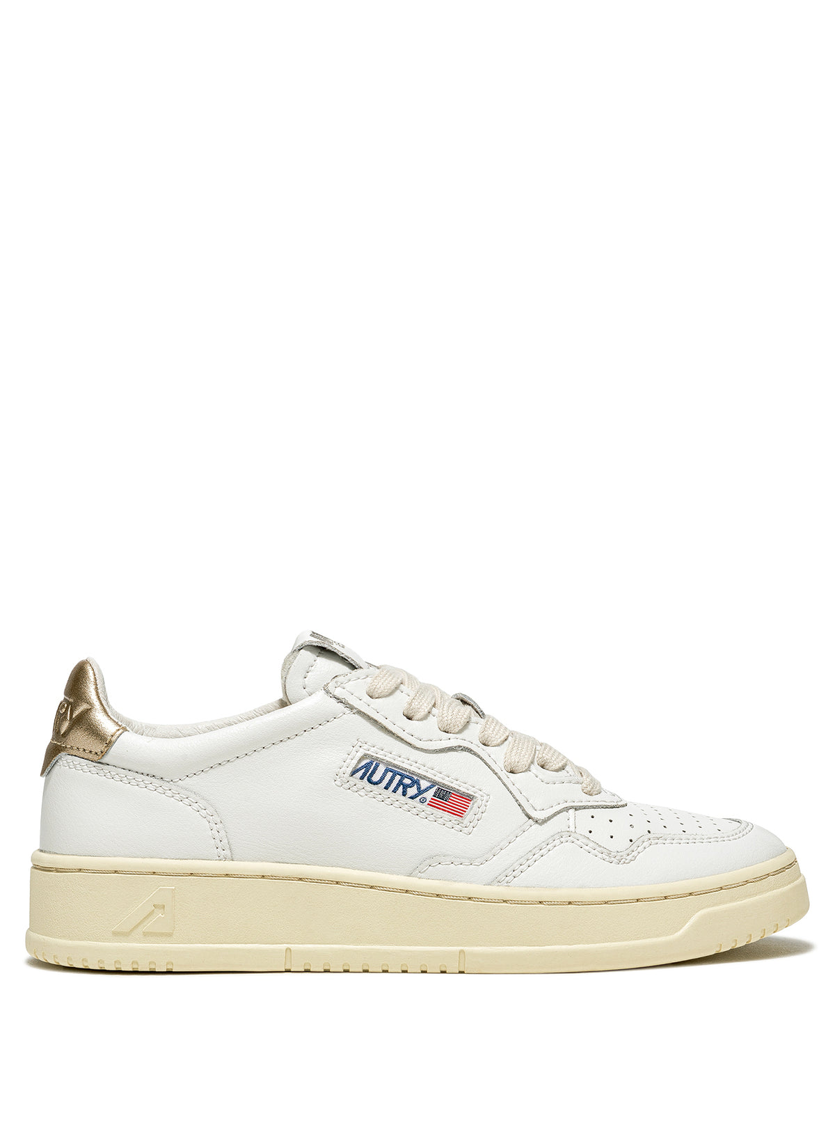 Autry Sneaker Medalist donna in pelle bianca con talloncino Gold AULW LL06 WHT/GOLD