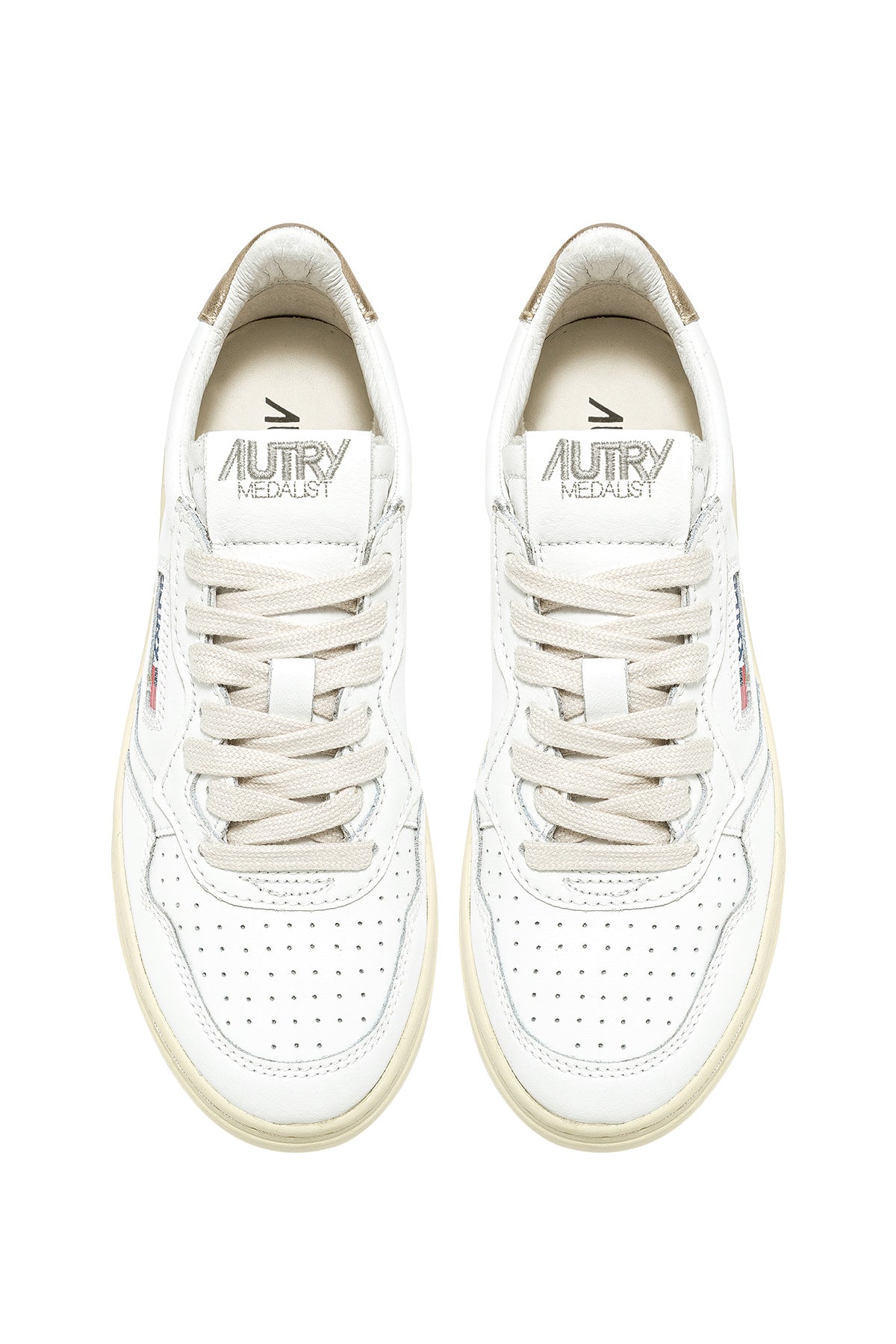 Autry Sneaker Medalist donna in pelle bianca con talloncino Gold AULW LL06 WHT/GOLD