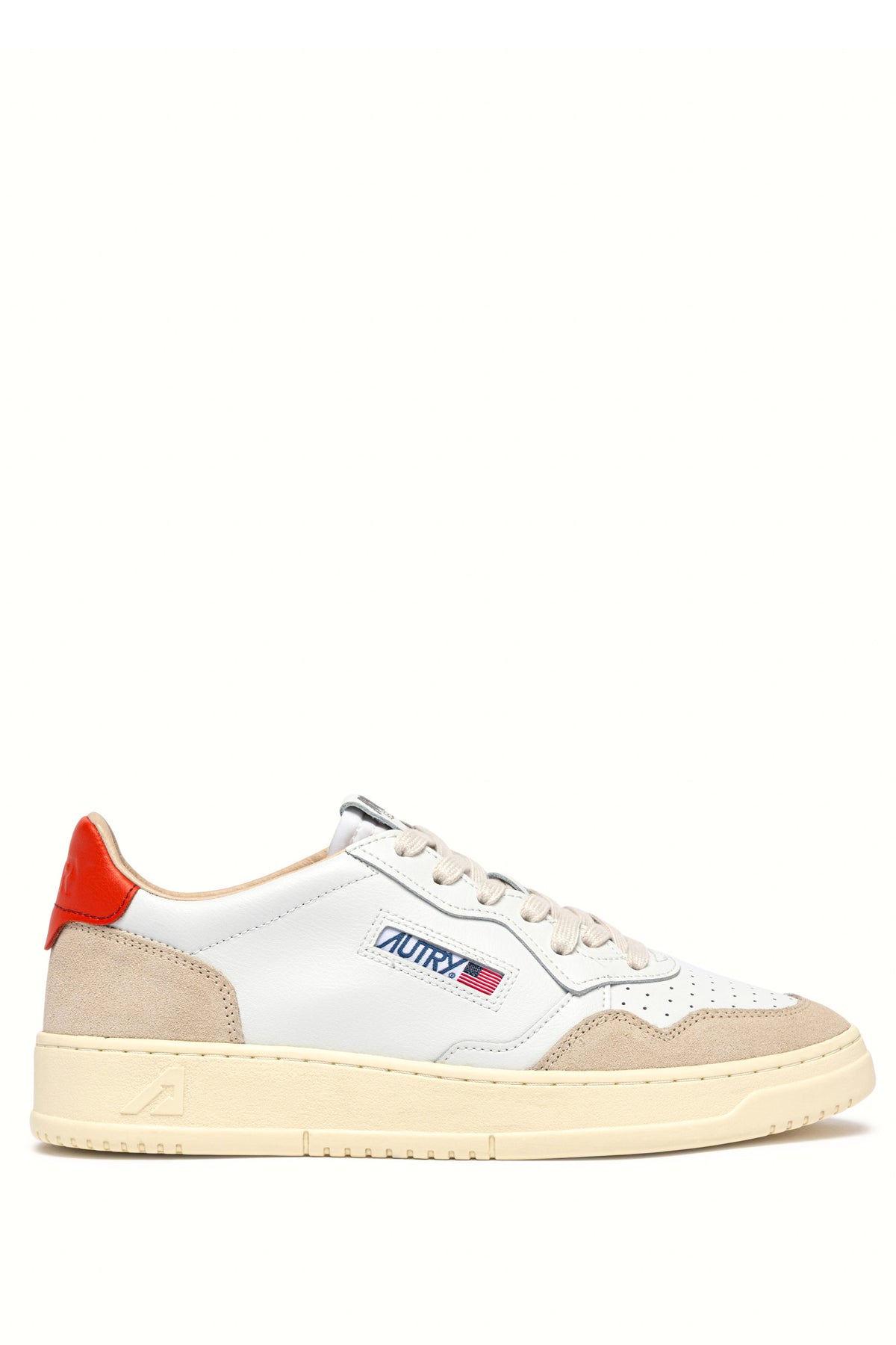 Autry Sneaker Medalist donna in pelle-camoscio bianco con dettaglio Pumpkin AULW LS19 WHT/PUMPKIN