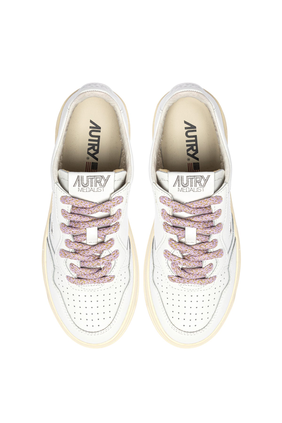 Autry Sneaker Medalist donna in pelle bianca con lacci oversize lilla Taiorch AULW SW04 WHT/TAIORCH
