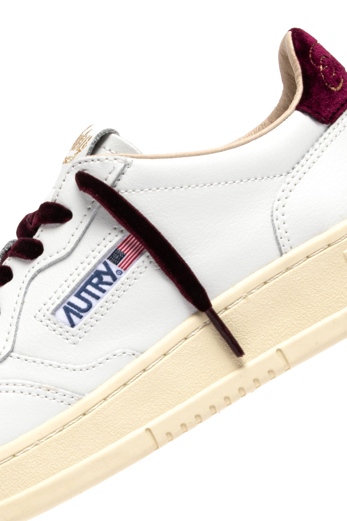 Autry Sneaker Medalist donna in pelle bianca con talloncino velluto Fig AULW VZ01 WHT/FIG