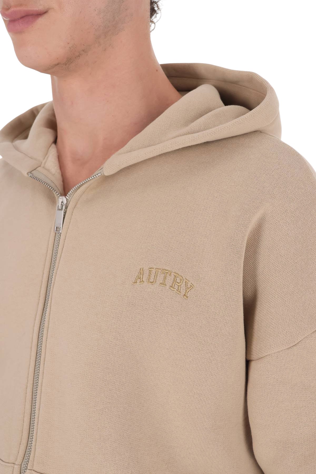Autry Felpa zip unisex in heavy jersey di cotone Sediment con cappuccio HIPX 121N SEDIMENT