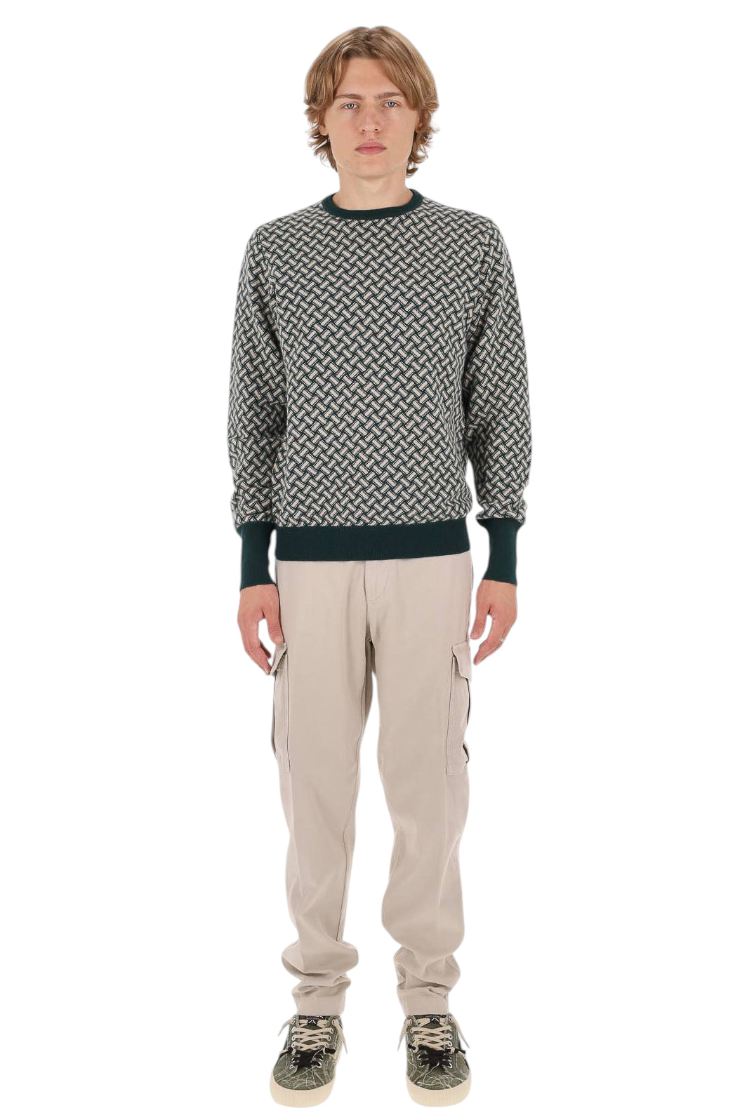 Drumohr Maglia girocollo in cashmere fantasia biscottino D2K103 BN14