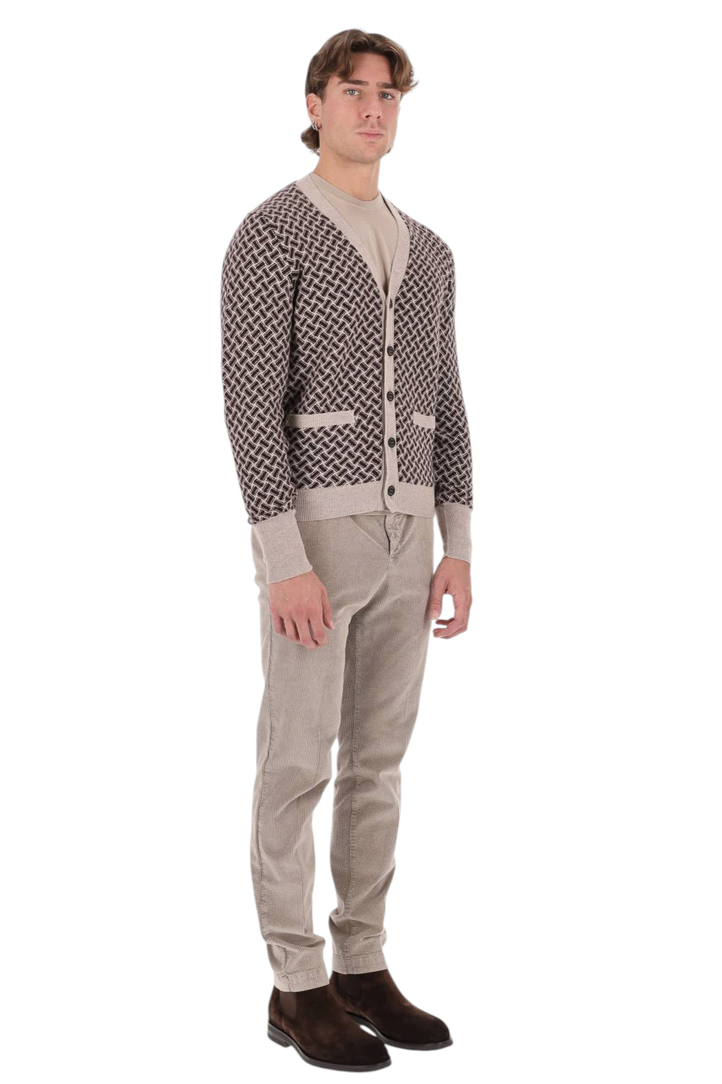Drumohr Cardigan razor blade fantasia biscottino in puro cashmere D2K110 BN11