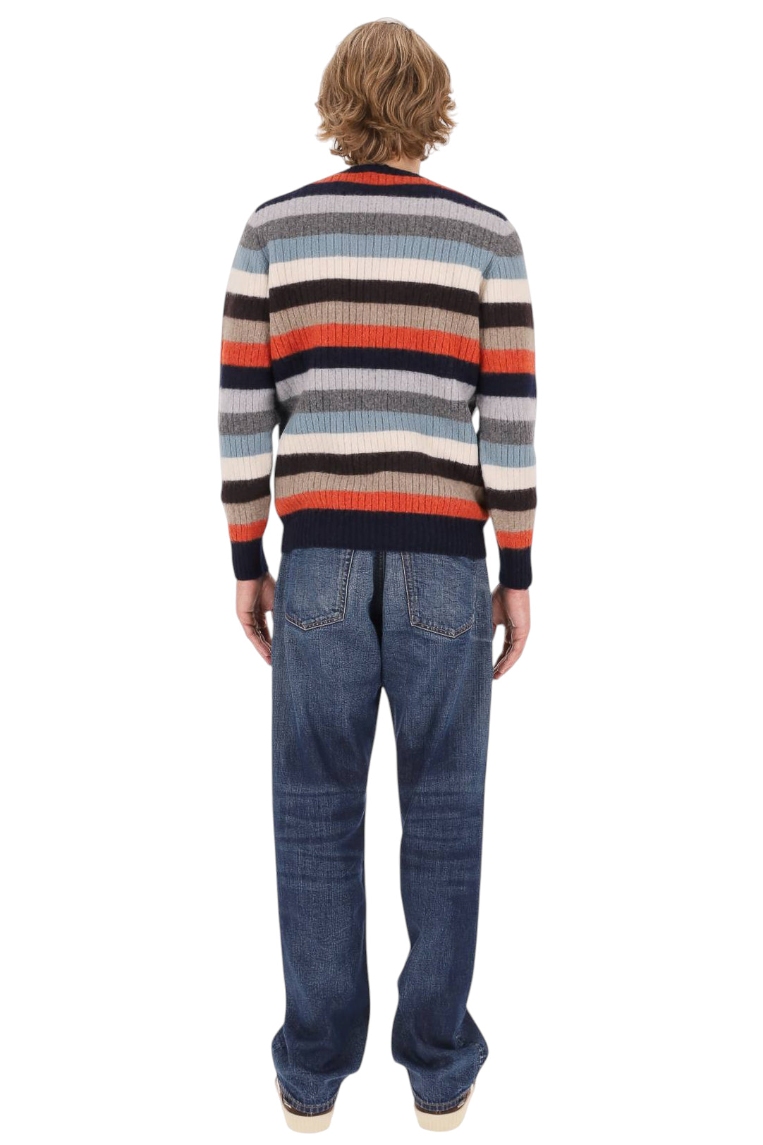 Drumohr Maglia girocollo garzata a righe in lana di agnello D4W143NRL 002