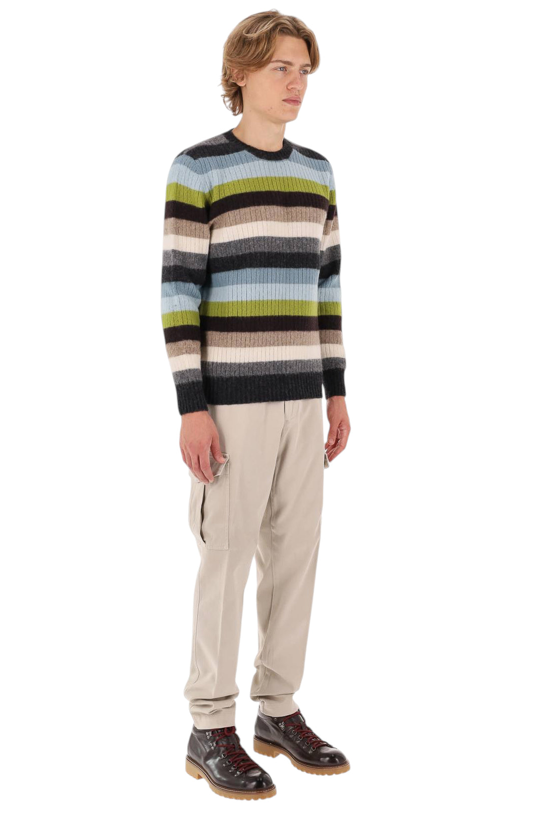 Drumohr Maglia girocollo garzata a righe in lana di agnello D4W143NRL/2 001