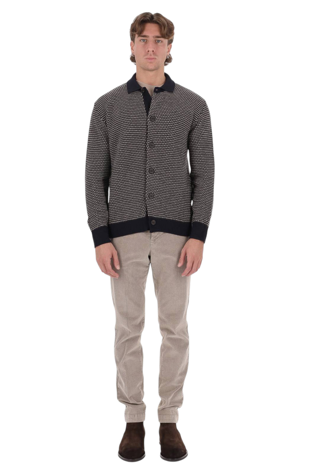 Drumohr Maglia-camicia tricolore in pura lana merino D8M111GR 003