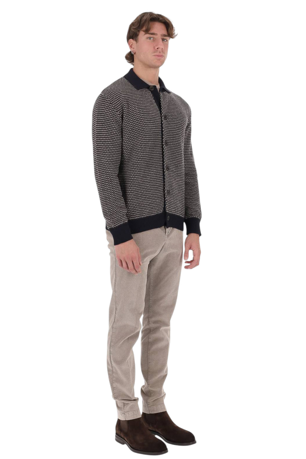 Drumohr Maglia-camicia tricolore in pura lana merino D8M111GR 003