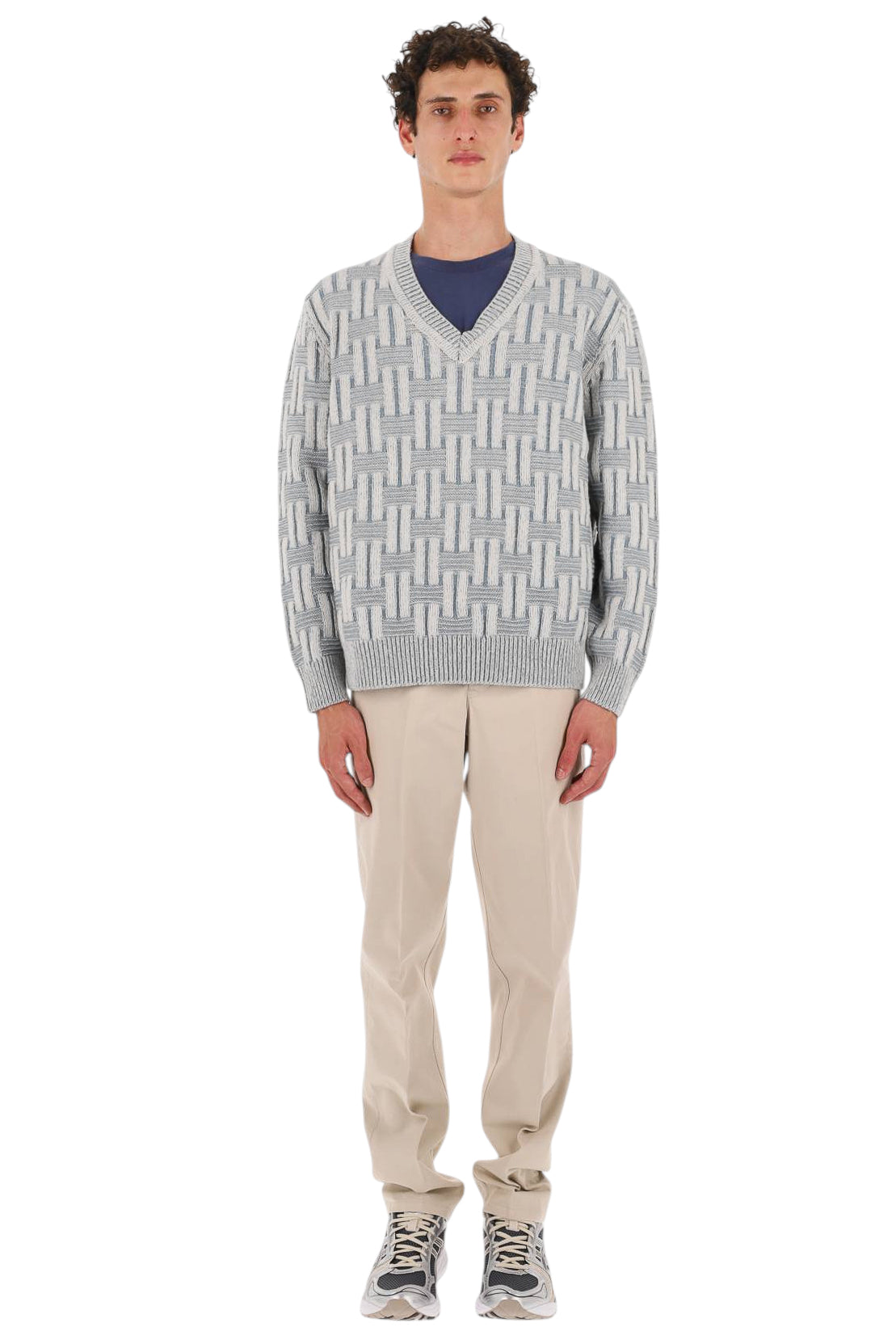 Drumohr Maglia scollo V geometrica in lana di agnello D8W481BI 004