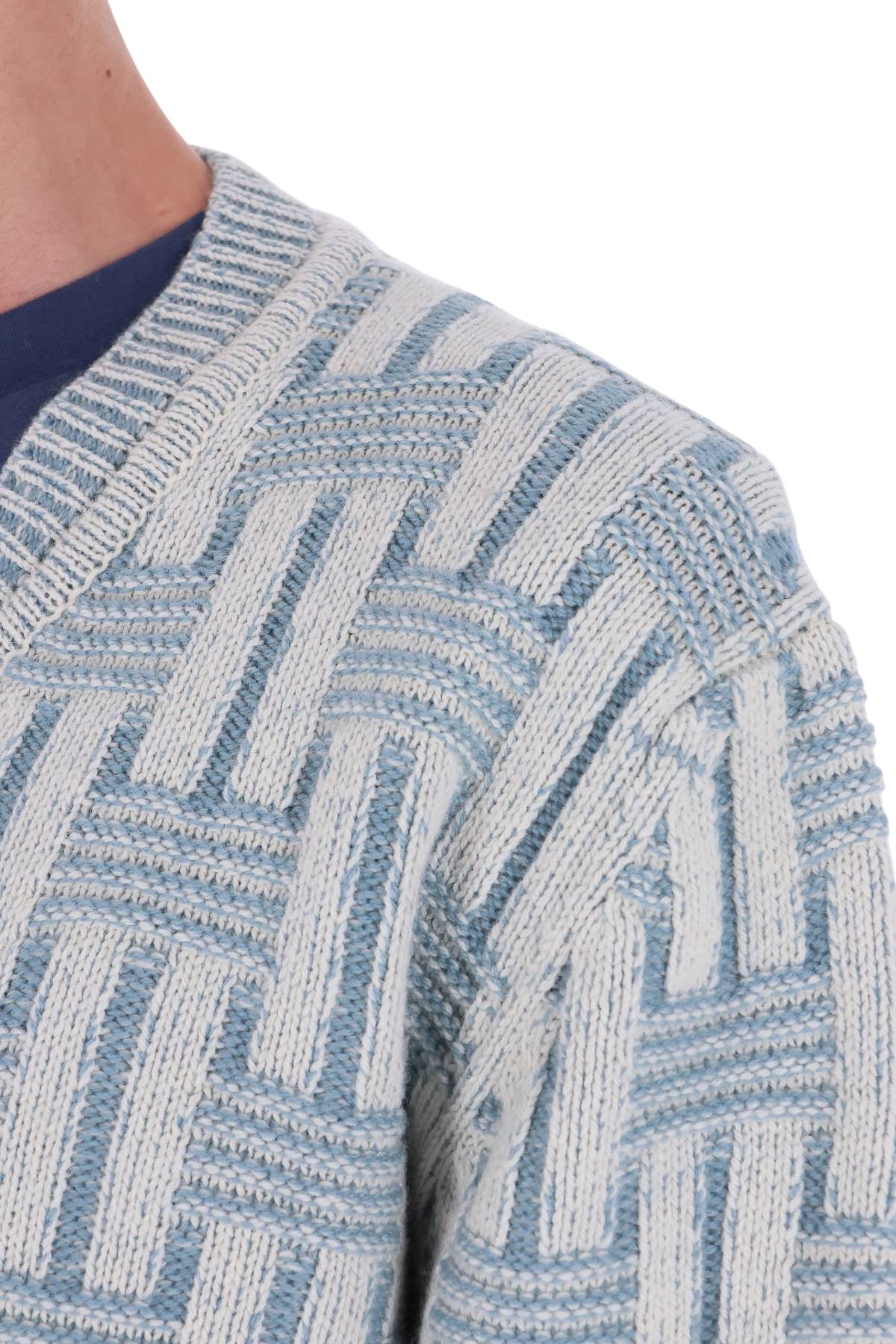 Drumohr Maglia scollo V geometrica in lana di agnello D8W481BI 004