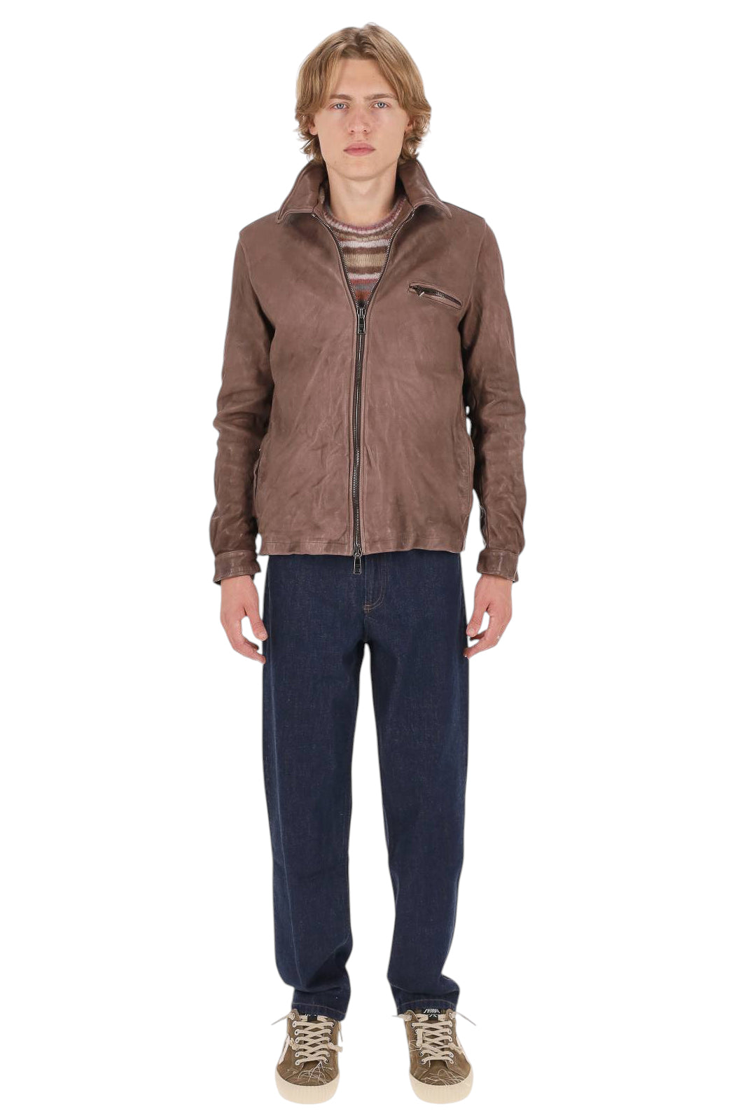Giorgio Brato Giubbotto bomber artigianale in pelle delavé GU27F28091V BARK