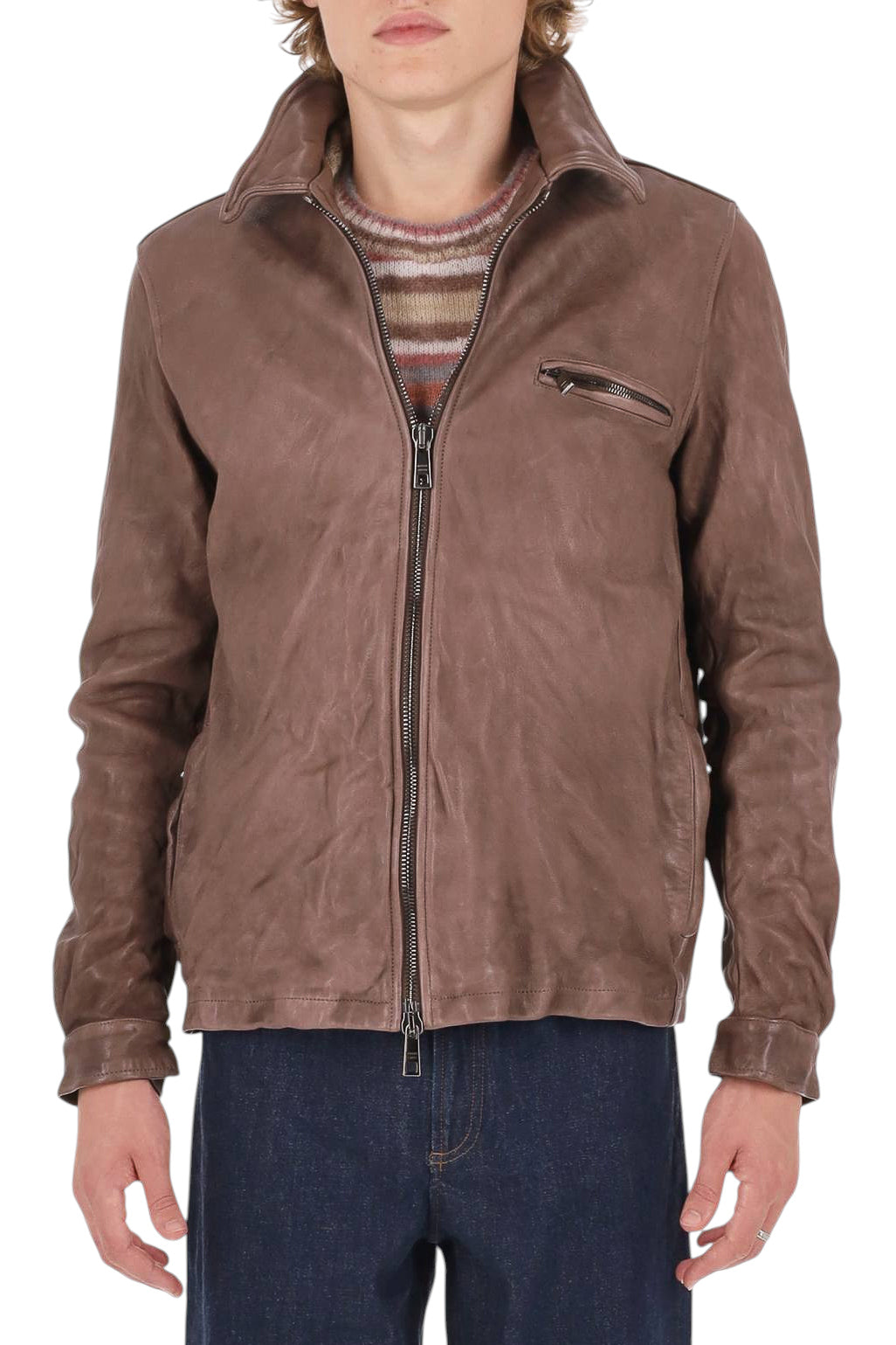 Giorgio Brato Giubbotto bomber artigianale in pelle delavé GU27F28091V BARK