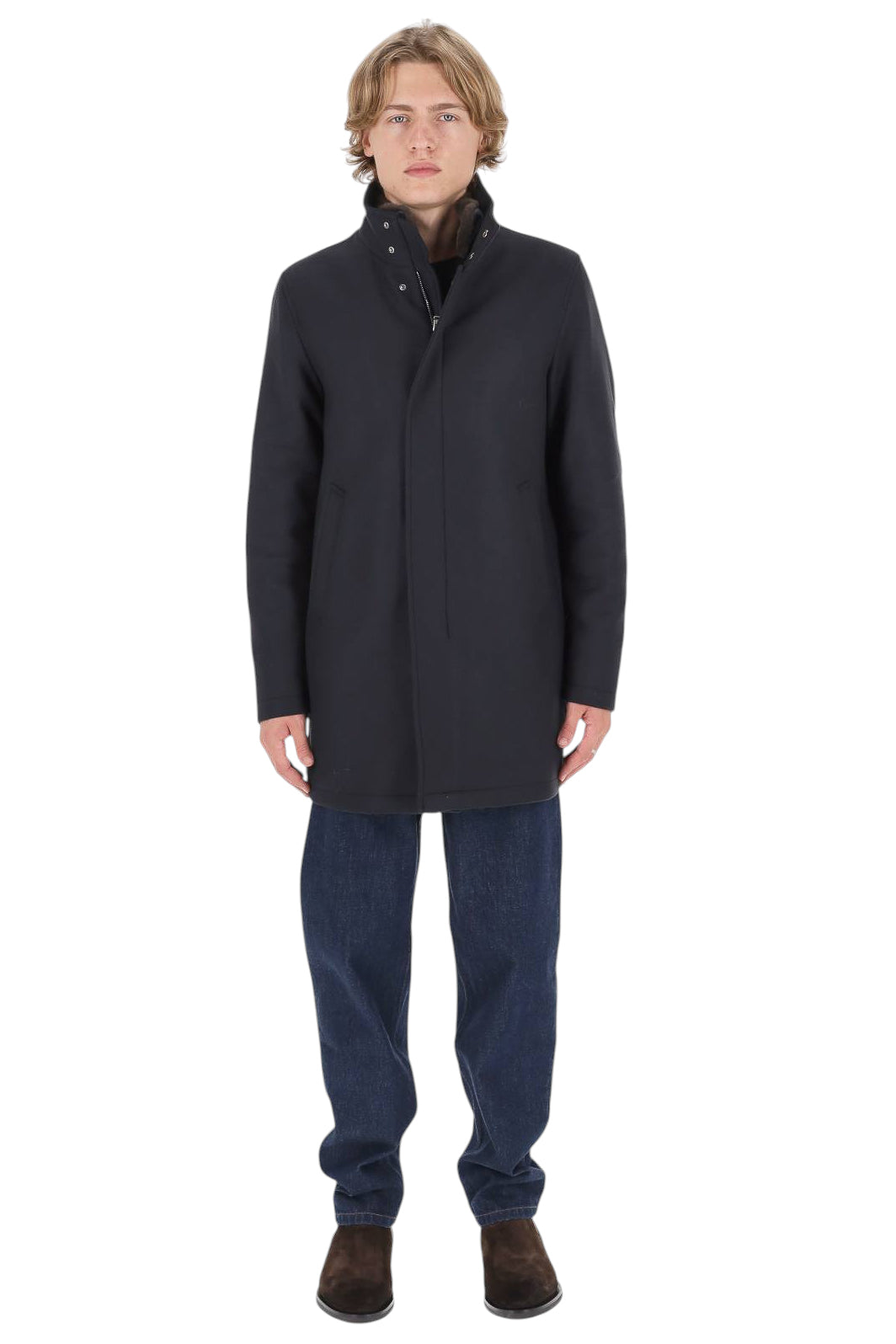 Herno Cappotto in lana con collo in eco-castorino CA000214U 33344 9200