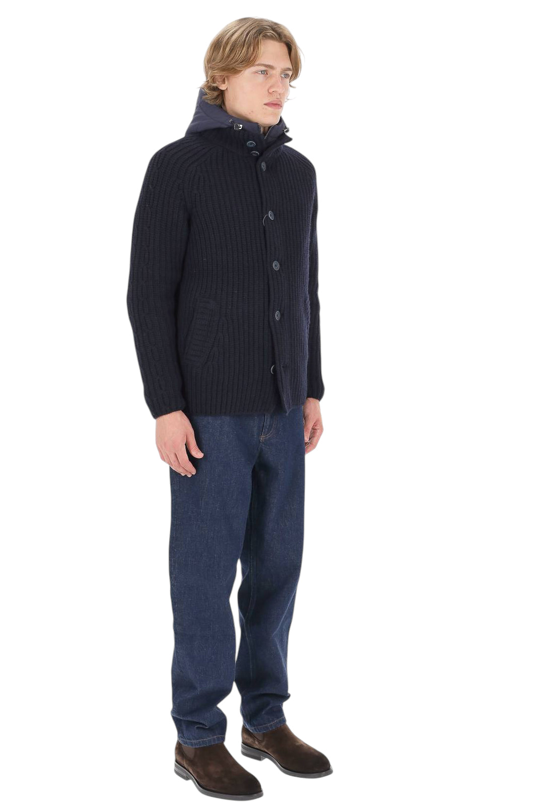 Herno Giubbotto in lana punto pannocchia con pettorina e cappuccio MC000231U 70064/2 9200