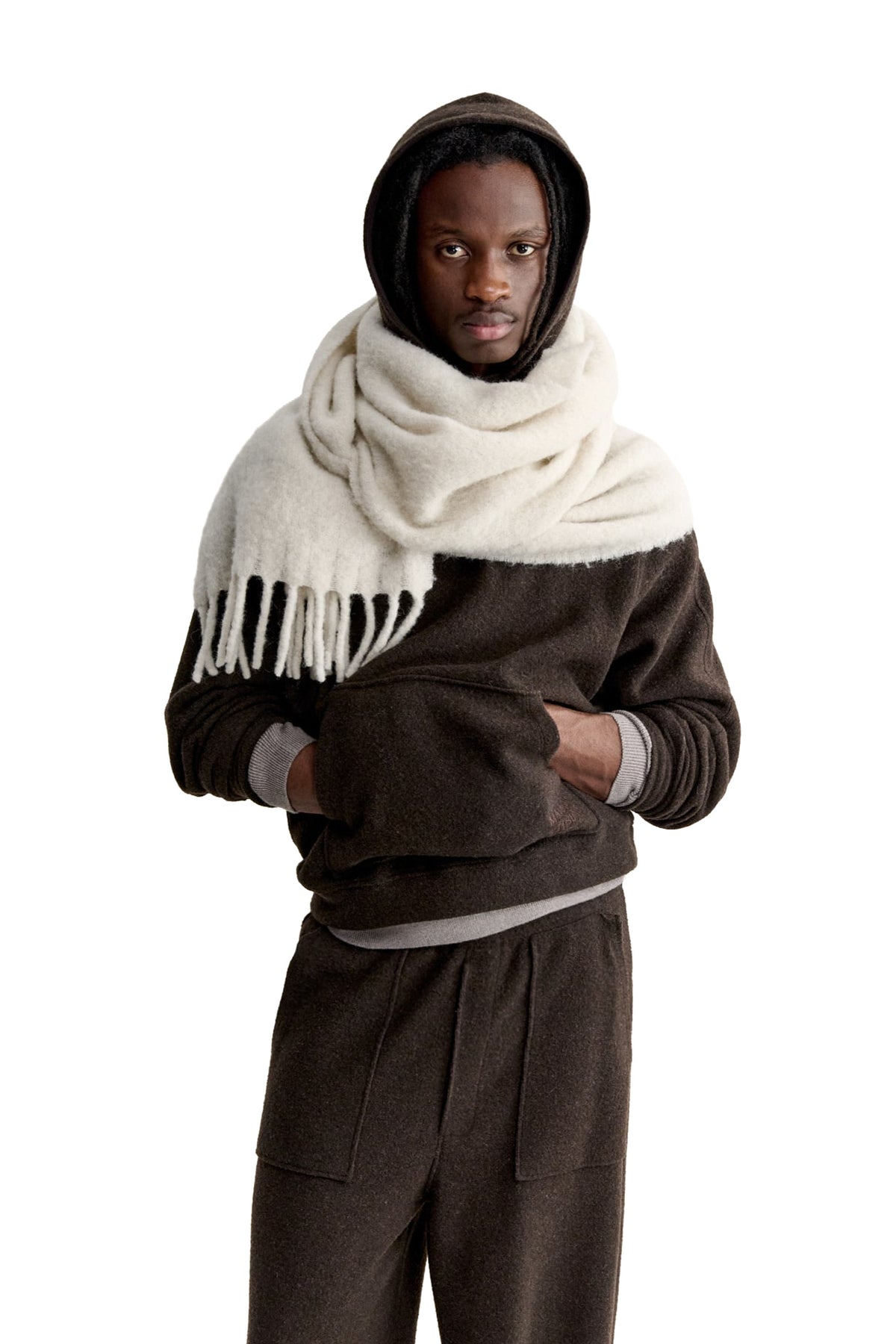 Maison Kitsuné Sciarpa tinta unita in alpaca LM06206WA0022 MOON BEIGE