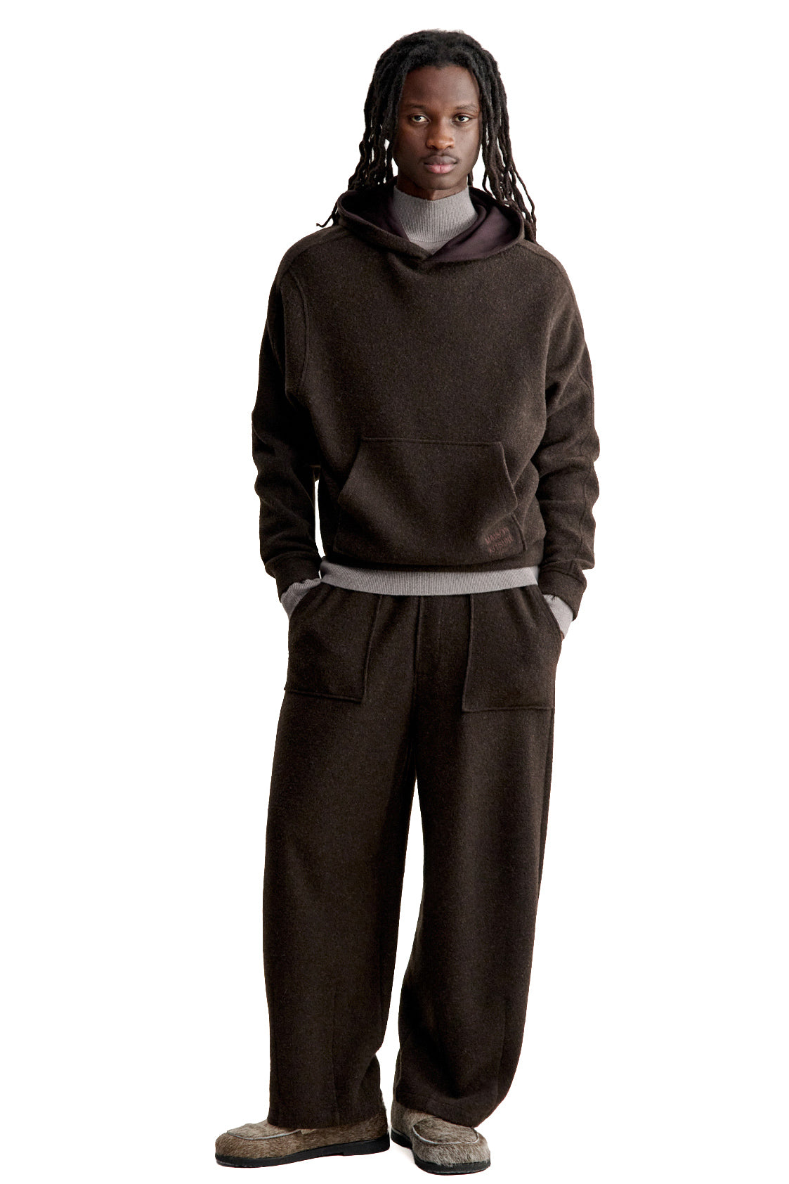 Maison Kitsuné Felpa con cappuccio in cotone-lana MRMJH03KMBIS9 DARK WOOD