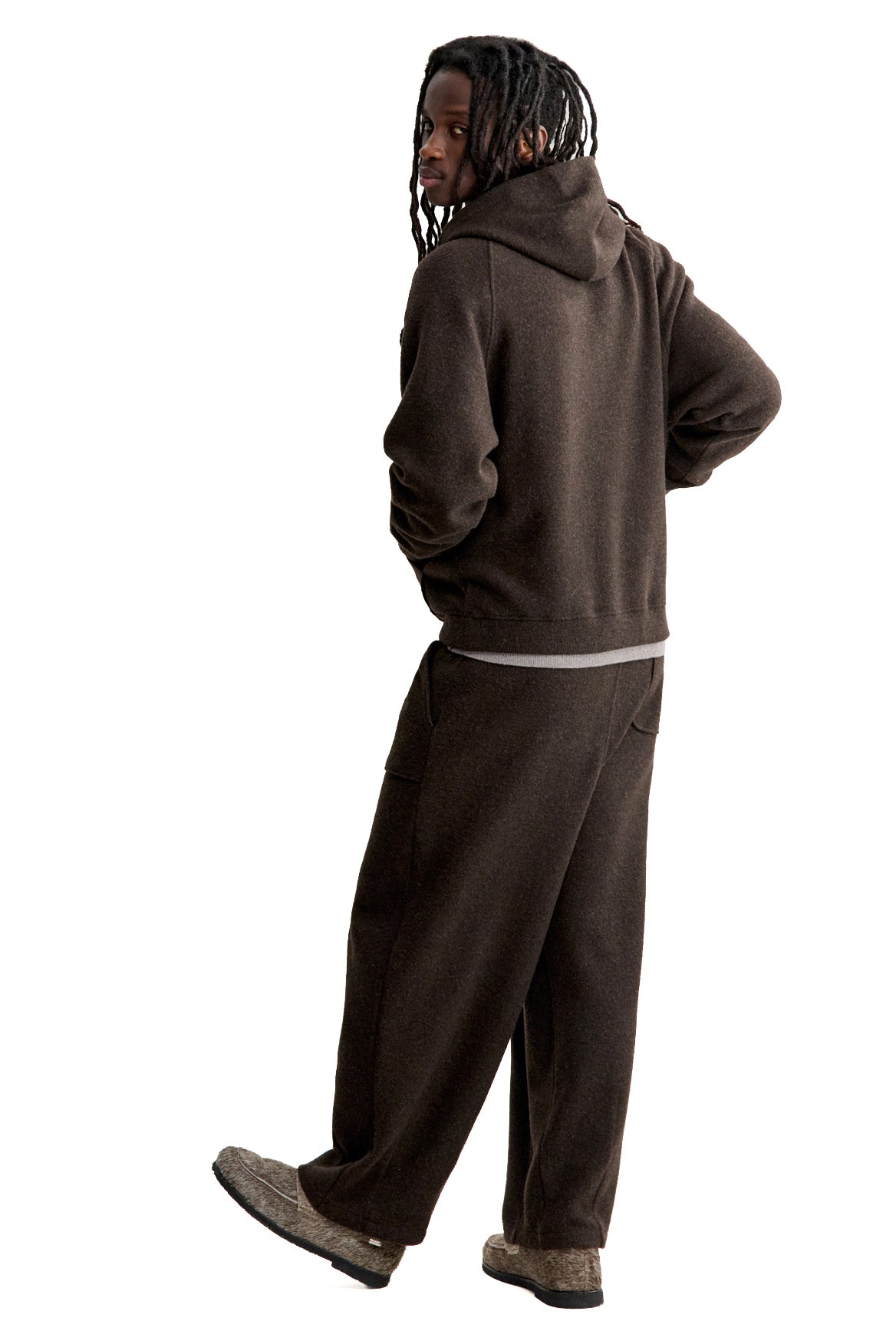 Maison Kitsuné Felpa con cappuccio in cotone-lana MRMJH03KMBIS9 DARK WOOD