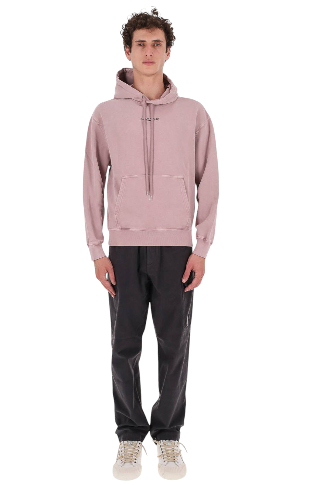 Maison Kitsuné Felpa con cappuccio faded con lettering MRMJH06KMBIT4 MISTY LILAC FADED