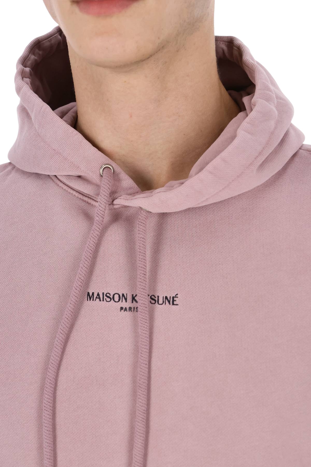 Maison Kitsuné Felpa con cappuccio faded con lettering MRMJH06KMBIT4 MISTY LILAC FADED