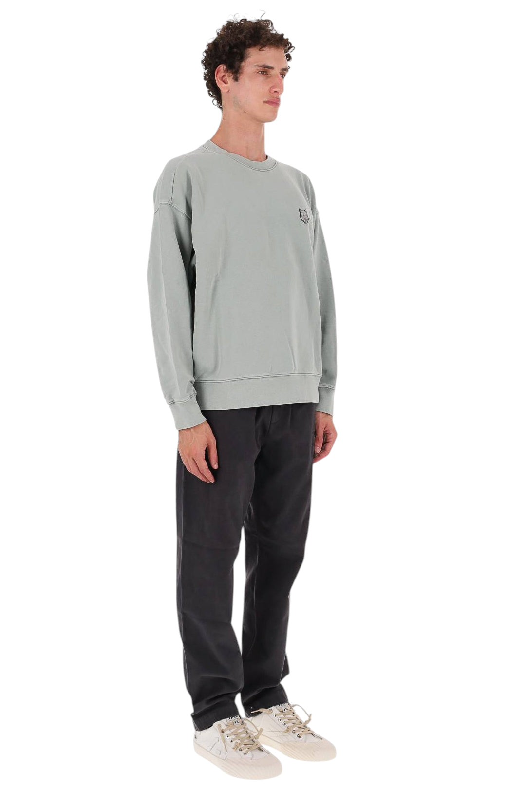 Maison Kitsuné Felpa girocollo faded con volpe grigia MRMJS07KMBIT5 DESERT GREEN FADED