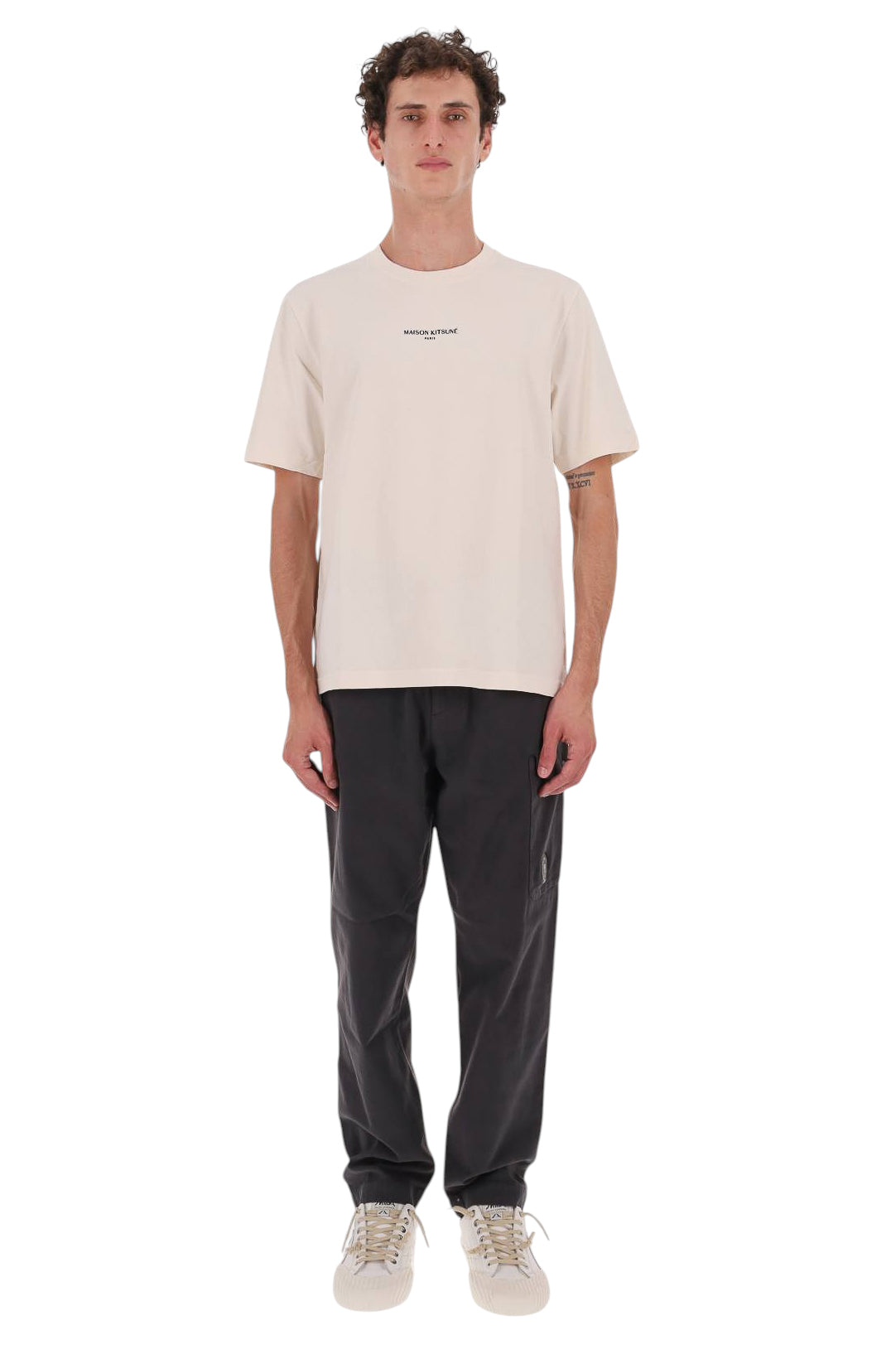 Maison Kitsuné T-shirt in cotone con logo lettering centrale MRMJT33KJ7025 NOBLE BEIGE
