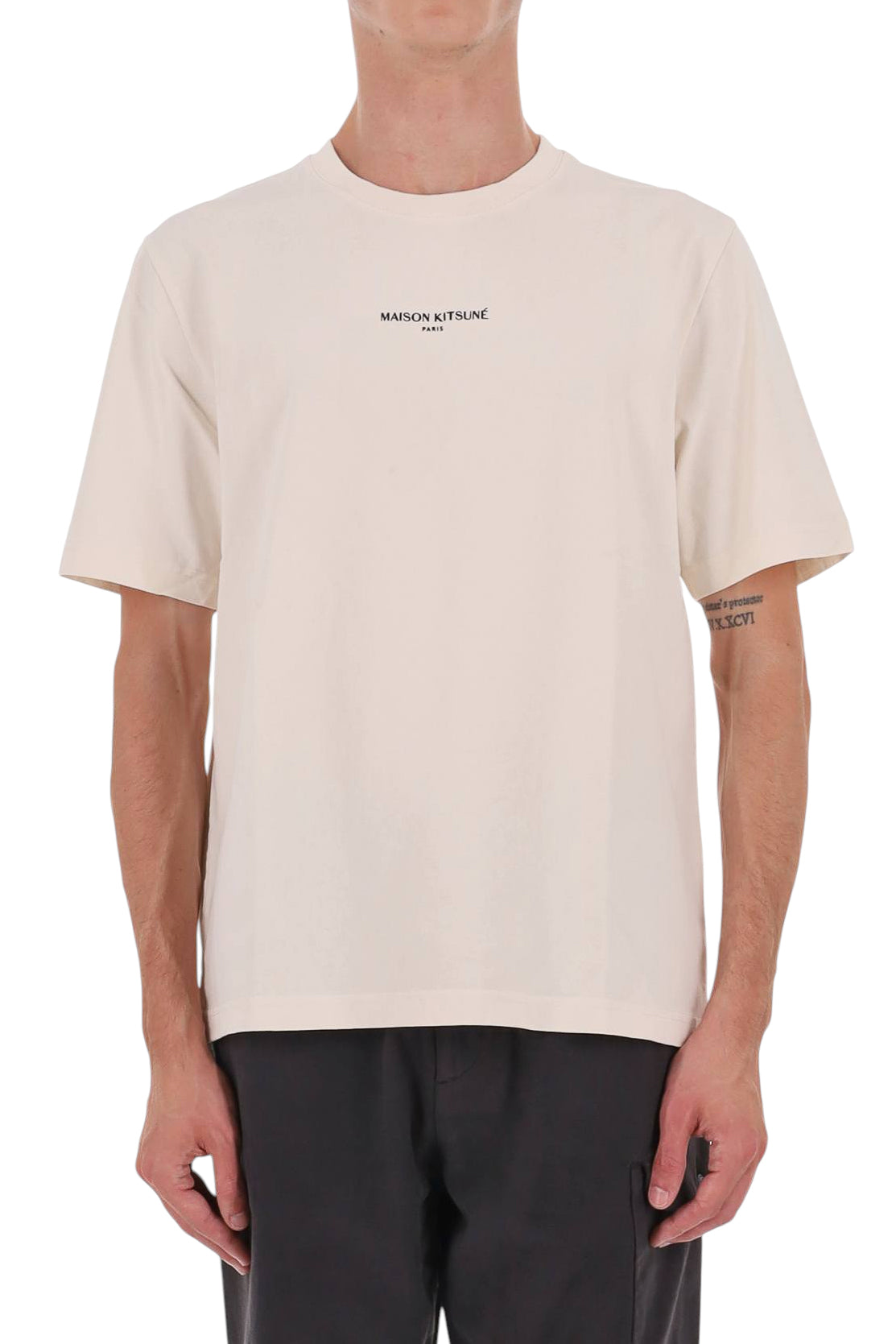 Maison Kitsuné T-shirt in cotone con logo lettering centrale MRMJT33KJ7025 NOBLE BEIGE