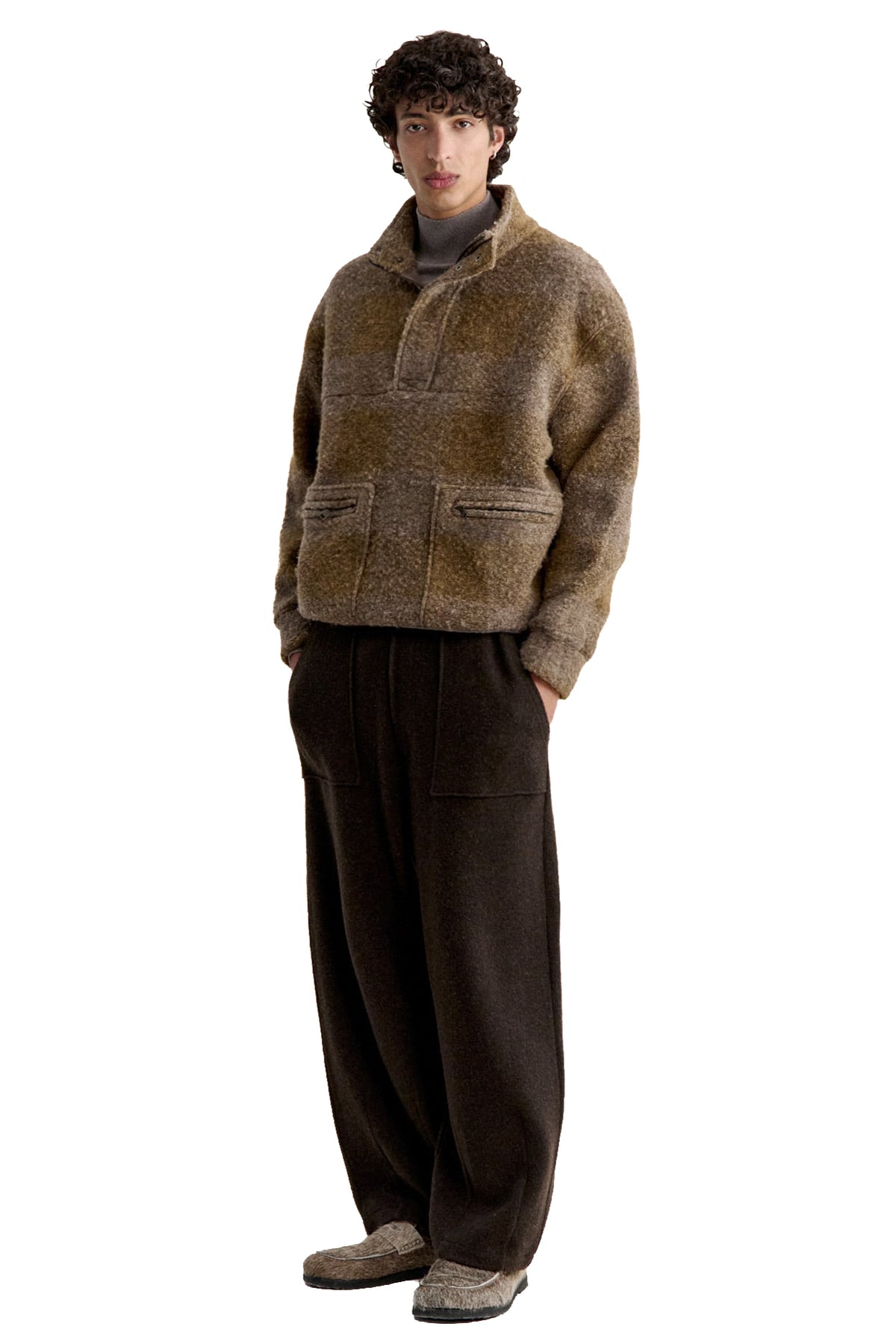 Maison Kitsuné Giubbotto-maglia Popover Sherpa in pile MRMJV02KA0051 DARK TAUPE