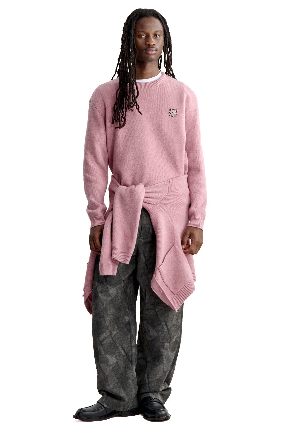 Maison Kitsuné Maglia girocollo Milano in lana di agnello con Fox Head MRMKJ15KT1180 DEEP ROSE