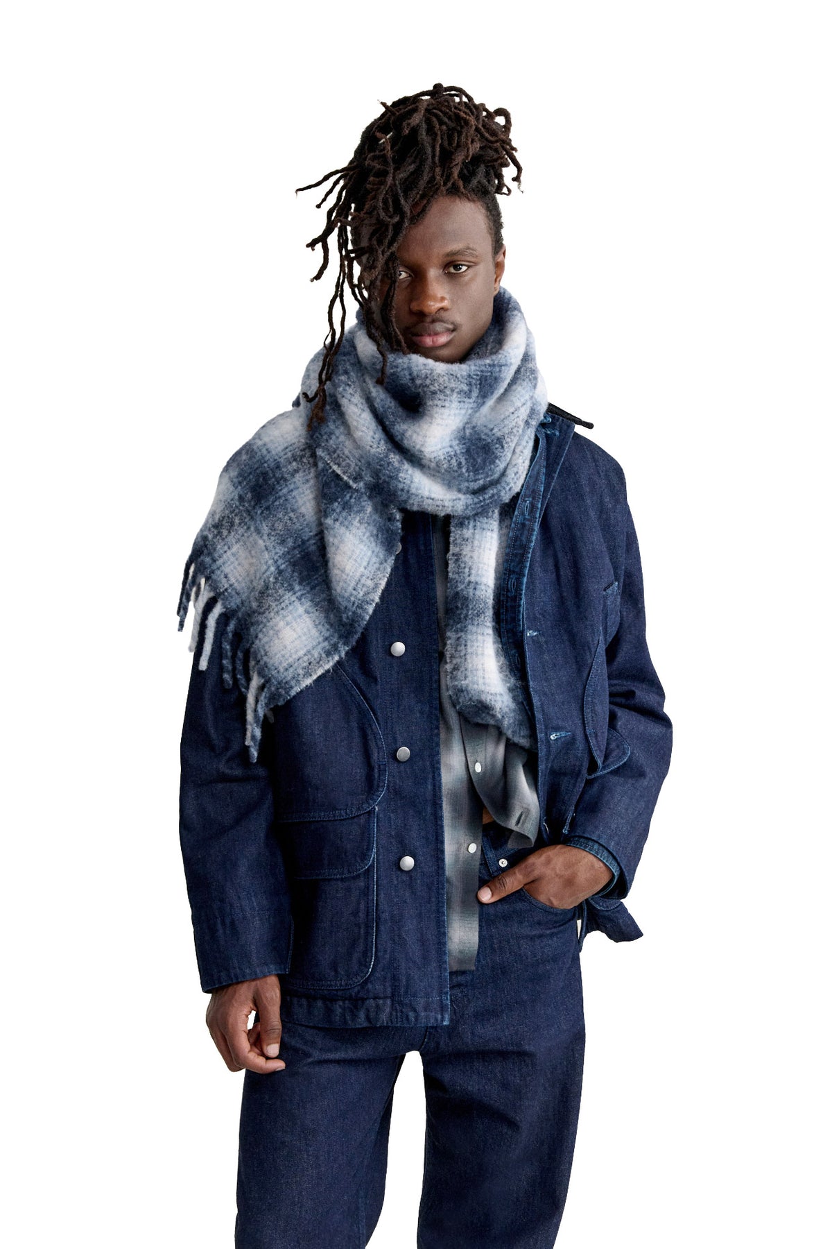 Maison Kitsuné Sciarpa Alpaca Checked a quadri in alpaca Classic Navy/Anthracite MRUAT10WA0022 CLASSIC NAVY/ANTHRACITE
