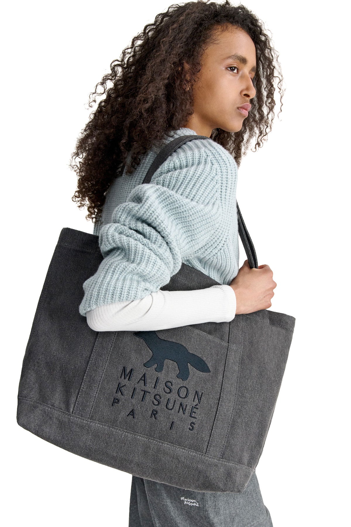 Maison Kitsuné Borsa shopper in denim nero MRUBT15WD4032 WASHED BLACK