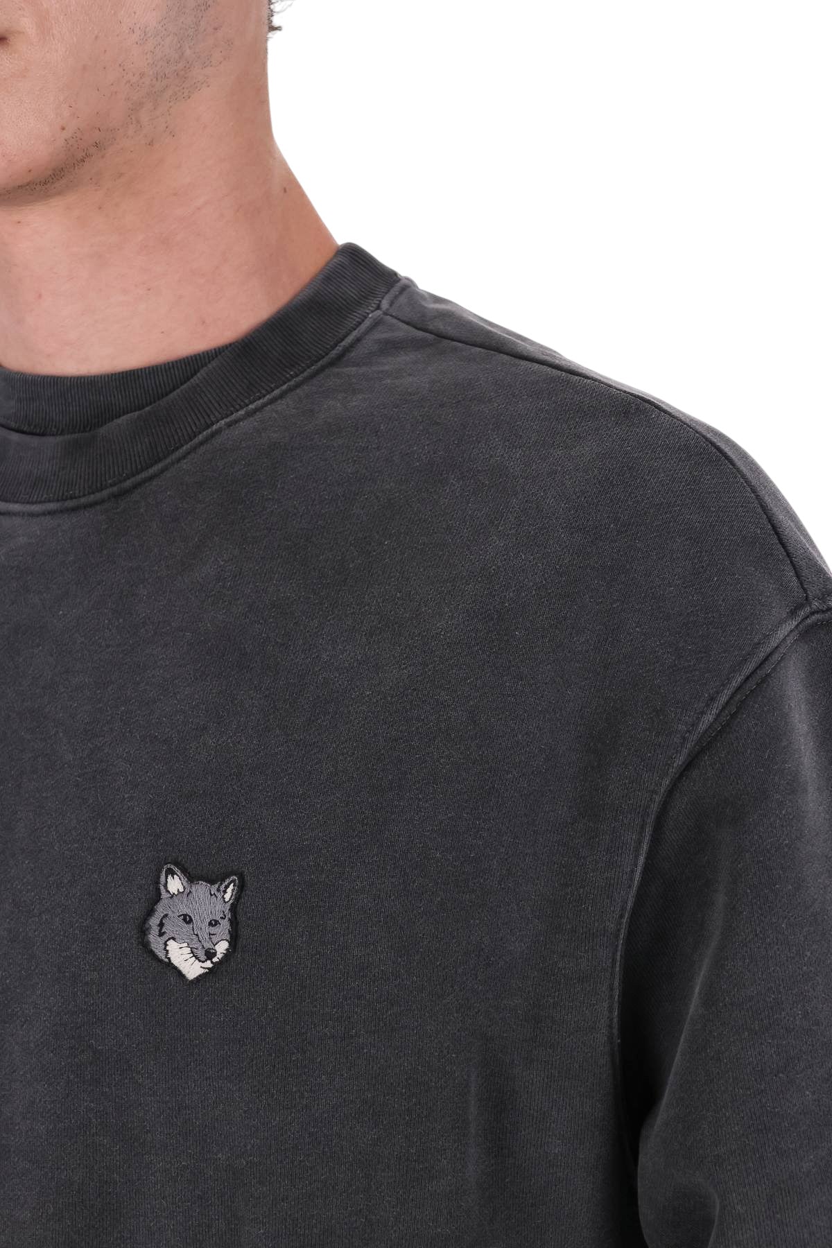 Maison Kitsuné Felpa girocollo in cotone faded PM00304KMBIT4 BLACK FADED