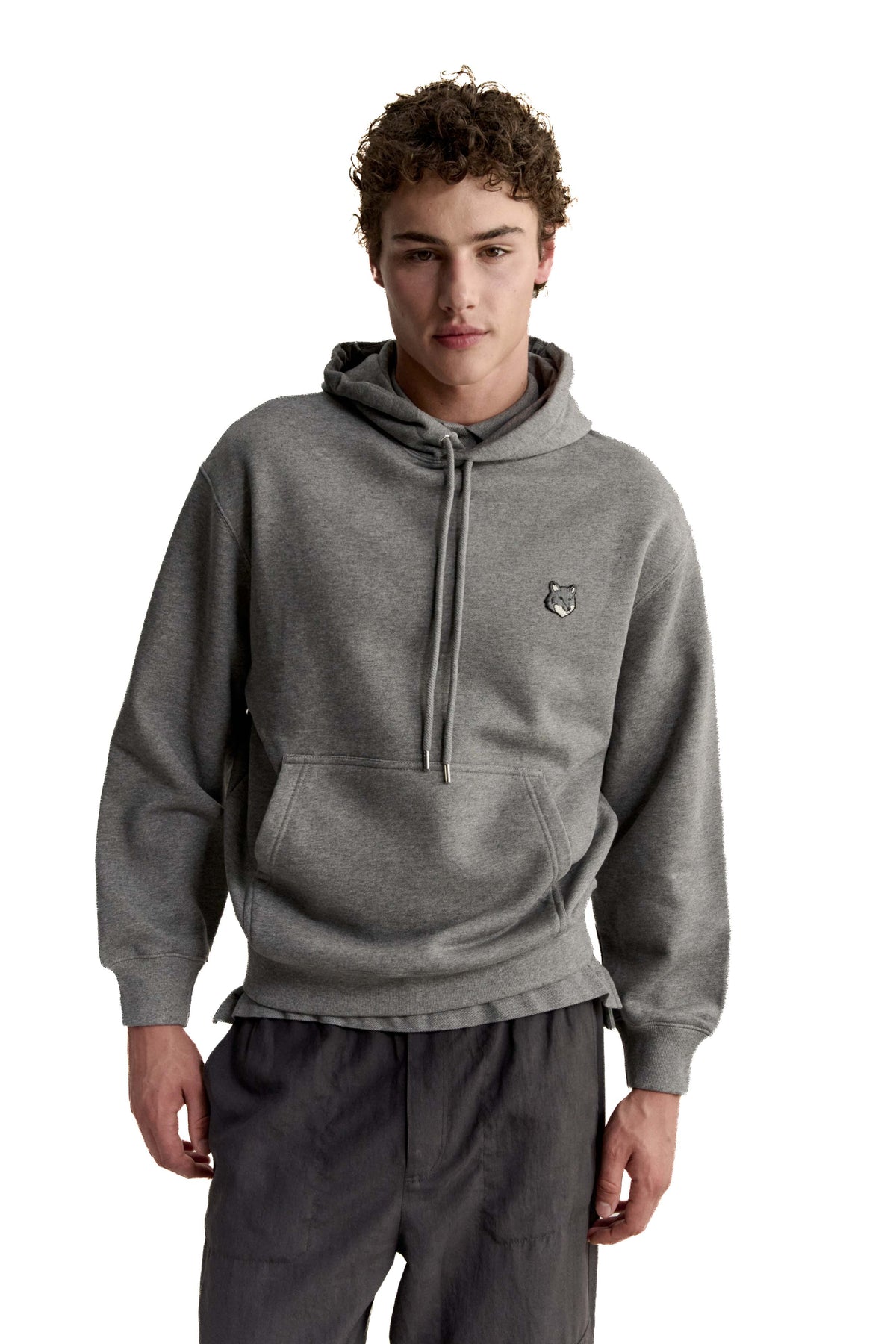 Maison Kitsuné Felpa con cappuccio in cotone con volpe grigia PM00703KM0341 MEDIUM GREY MELANGE