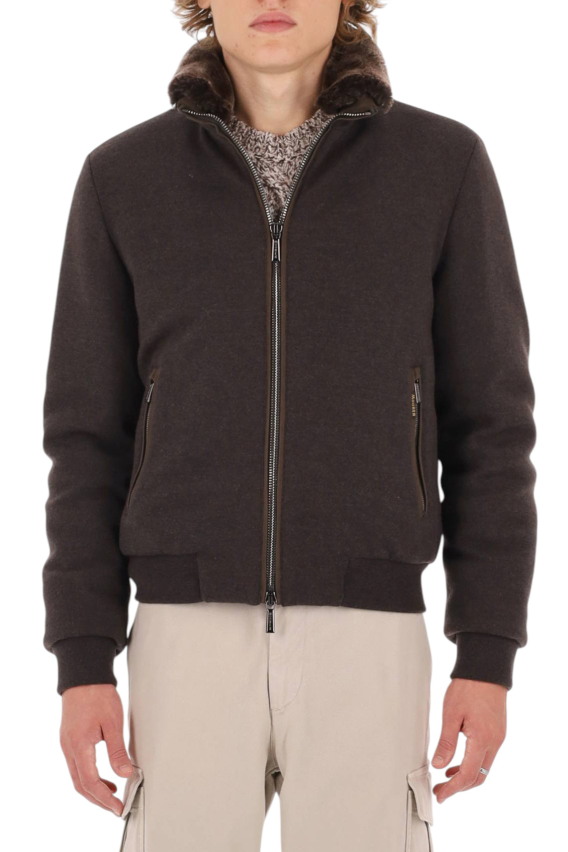 Moorer Piumino bomber in lana-cashmere con collo in pelliccia mod. Bellati-MRW BELLATI MRW U0213