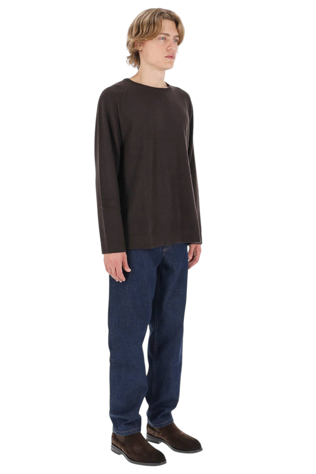 Officine Générale Maglia girocollo Daily Classics in cashmere DLCXKNT319 DARK BROWN