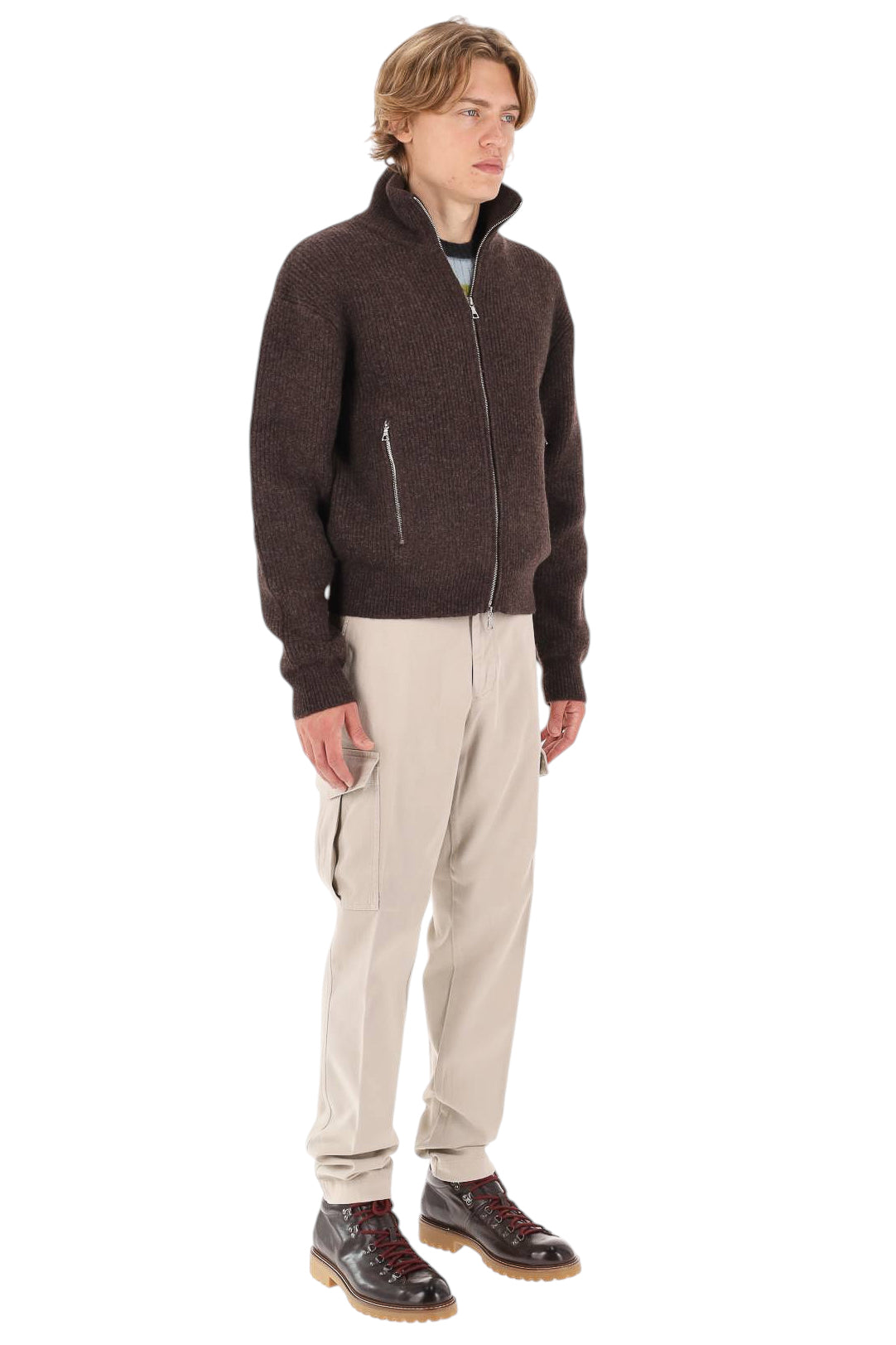 Officine Générale Maglia full zip Florys in lana MKNT300 COFFEE